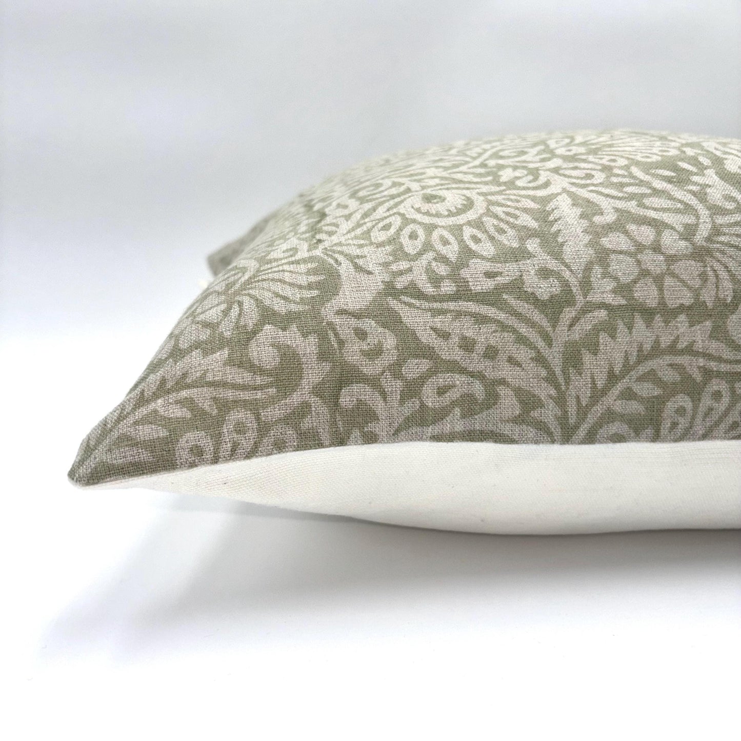 Olive - hand block printed linen pillow cover (green)