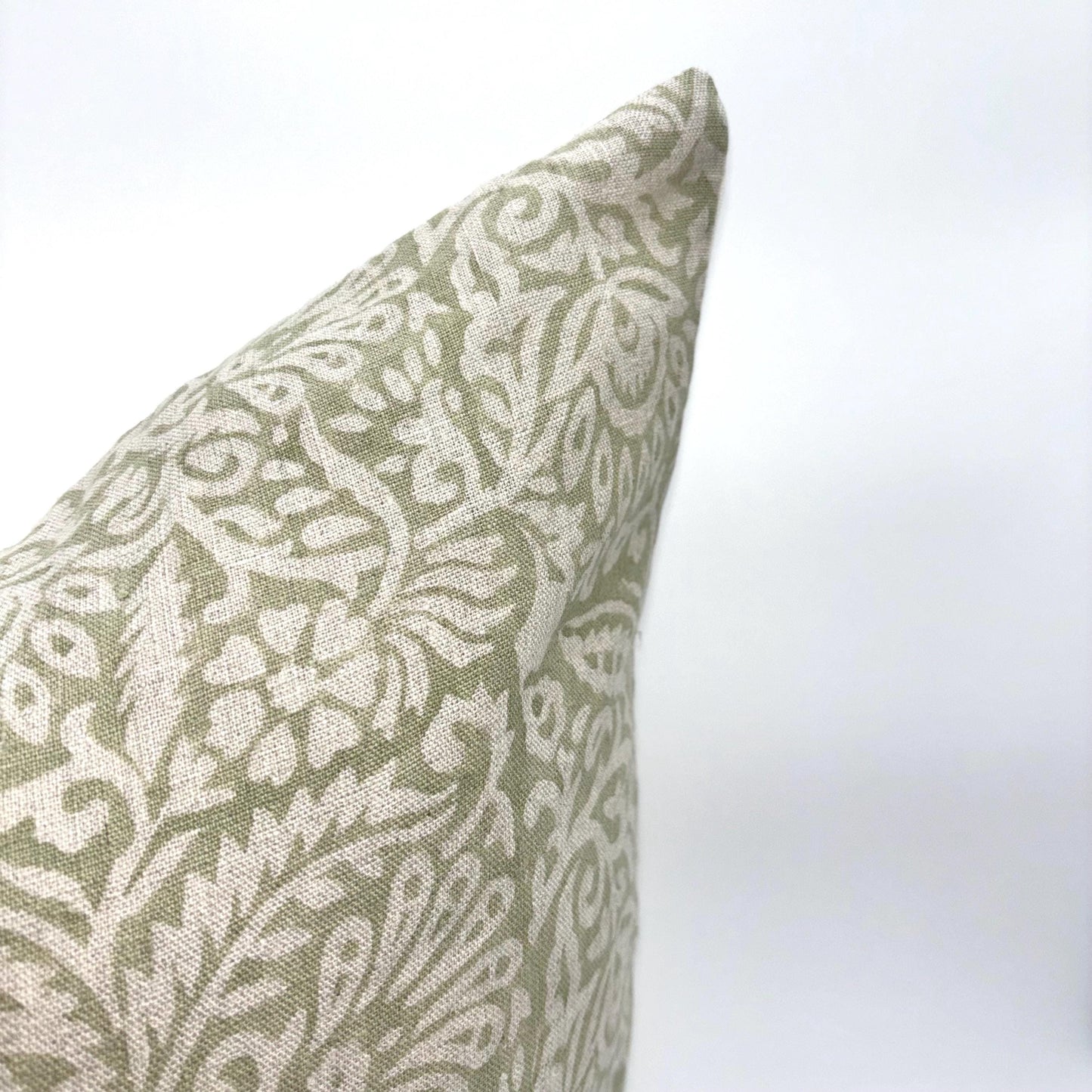 Olive - hand block printed linen pillow cover (green)