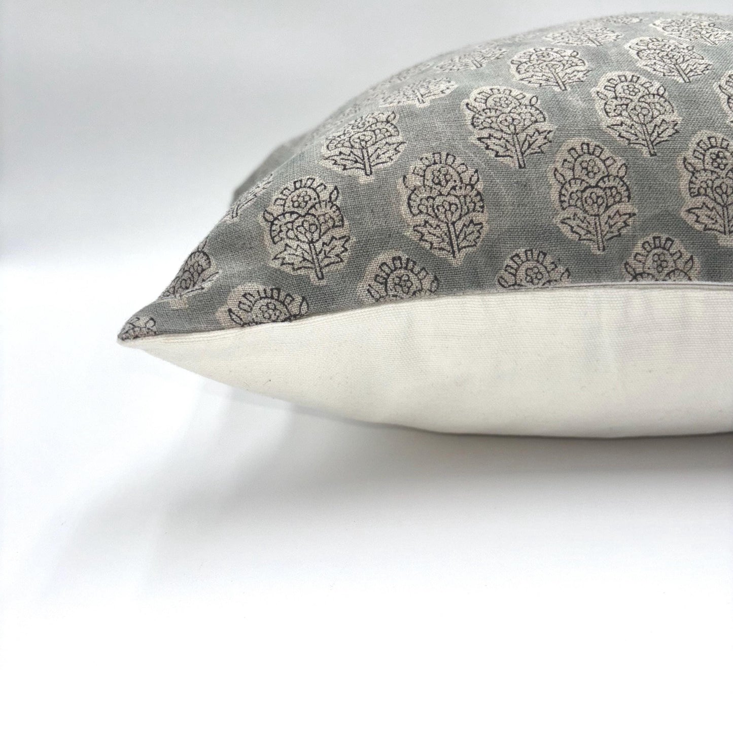 Margot - hand block printed linen pillow cover (gray)