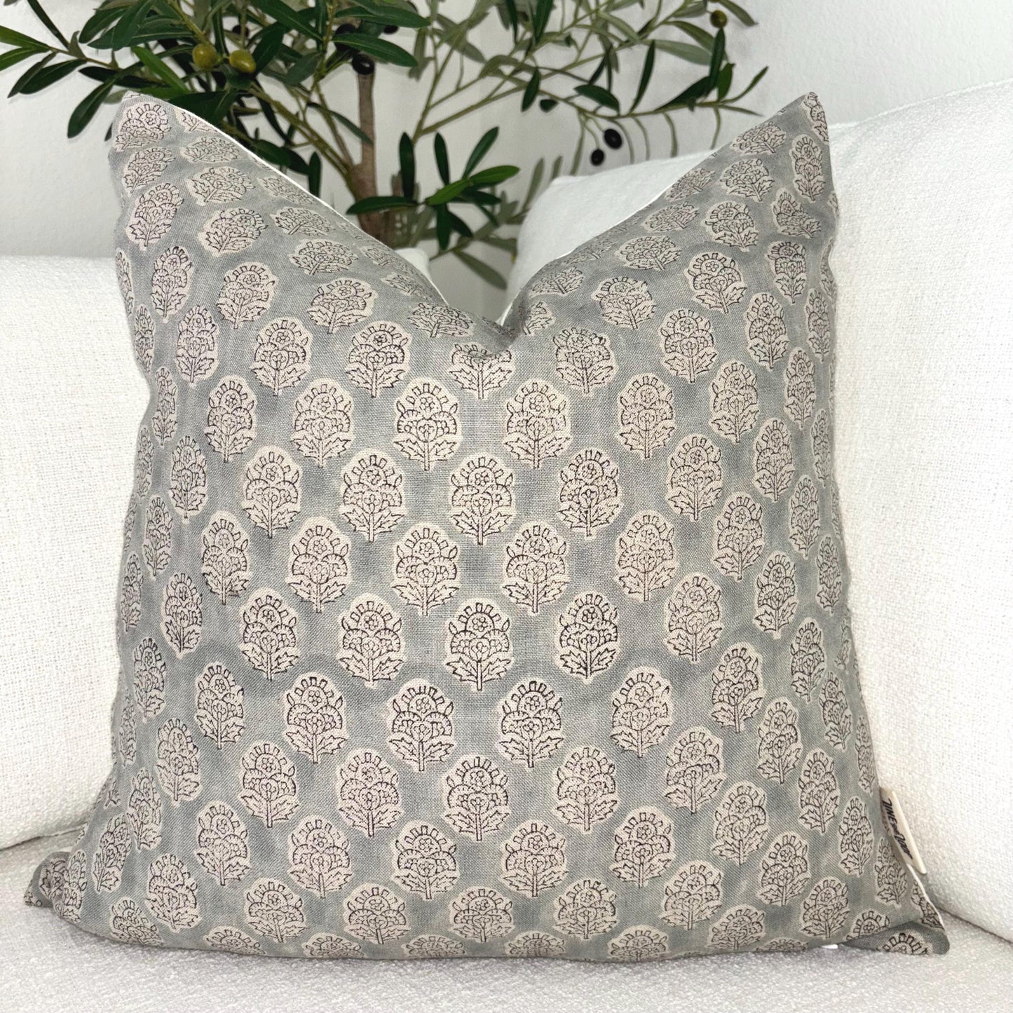Margot - hand block printed linen pillow cover (gray)