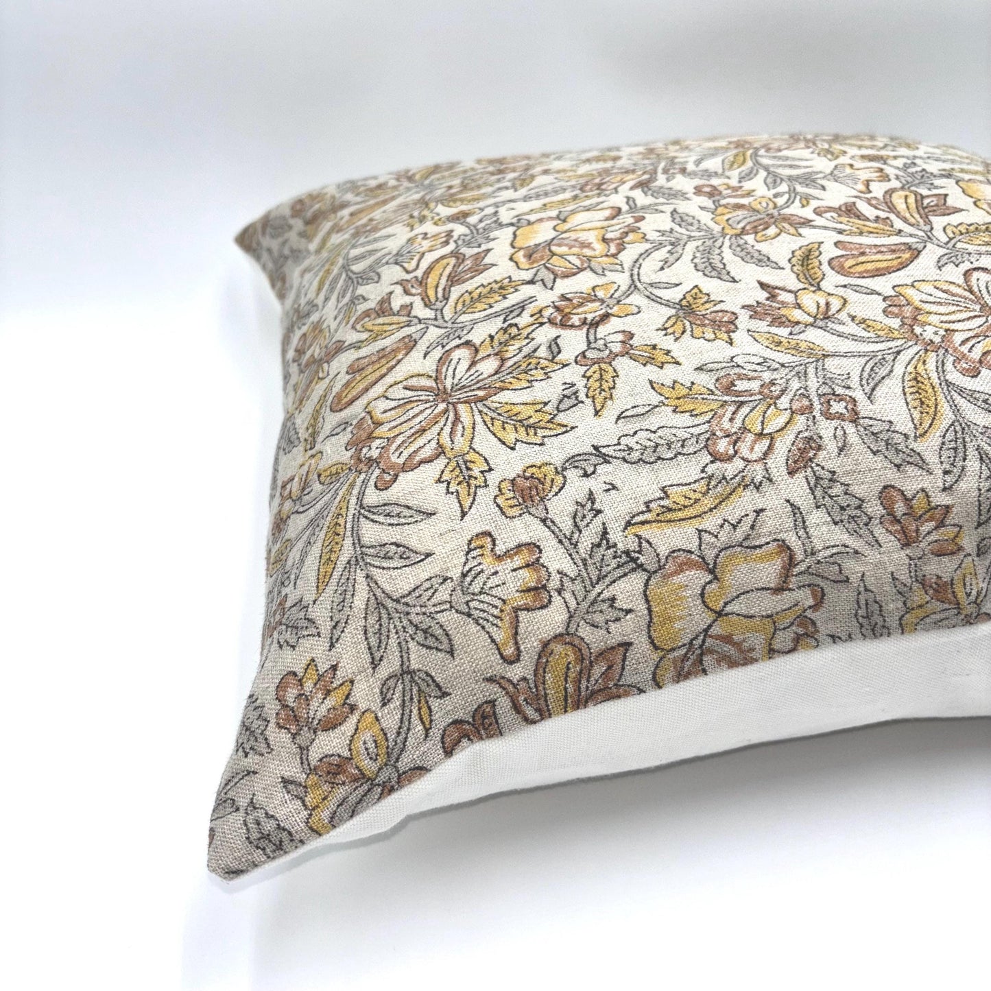 Anne - hand block printed linen pillow cover (brown)