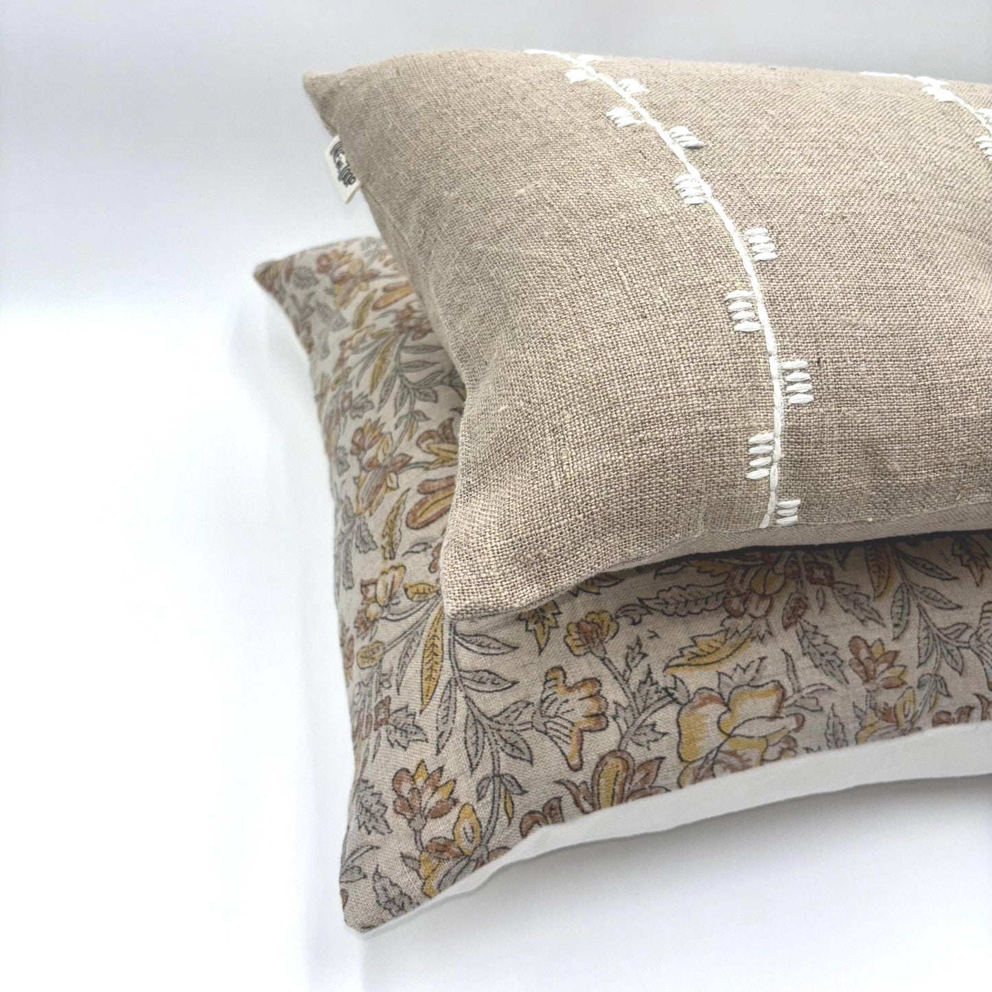Anne - hand block printed linen pillow cover (brown)