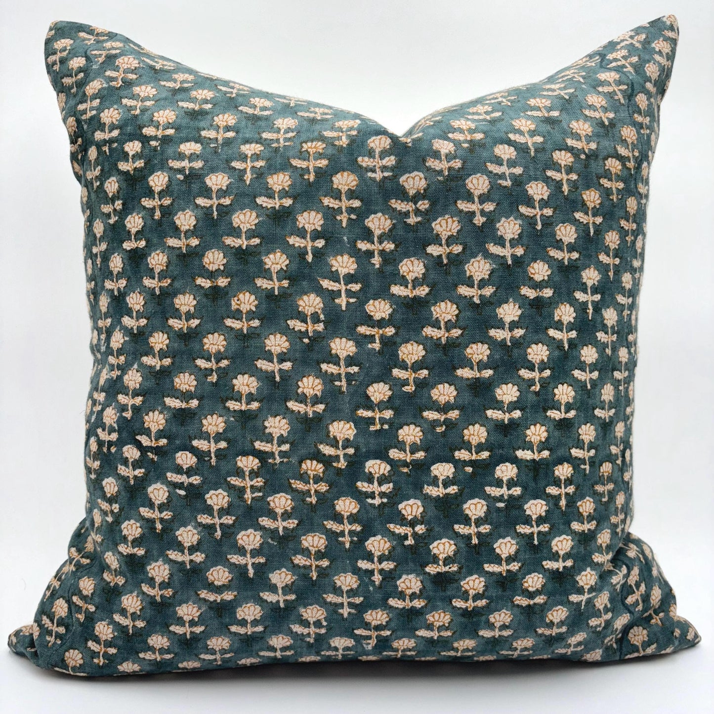 Audrey - hand block printed linen pillow cover (blue)