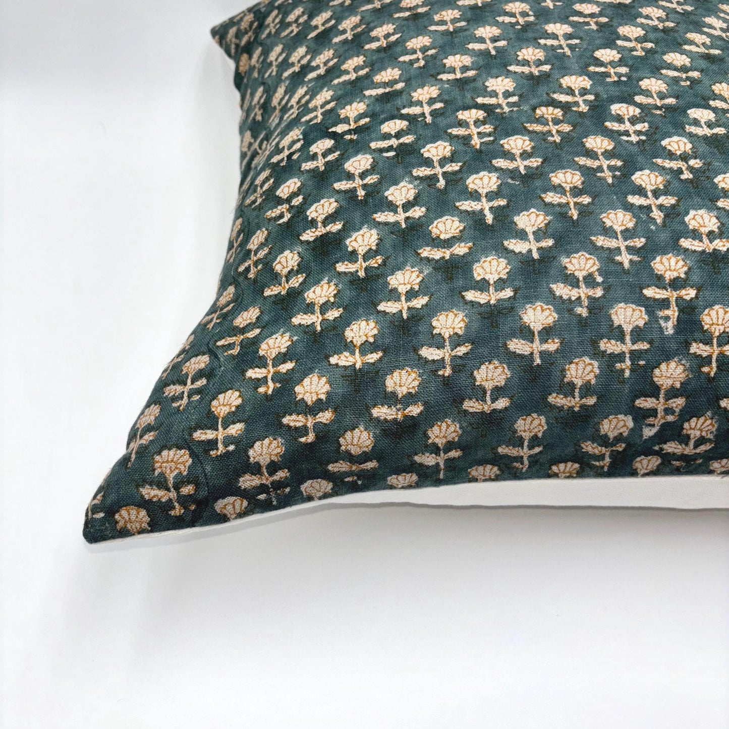 Audrey - hand block printed linen pillow cover (blue)