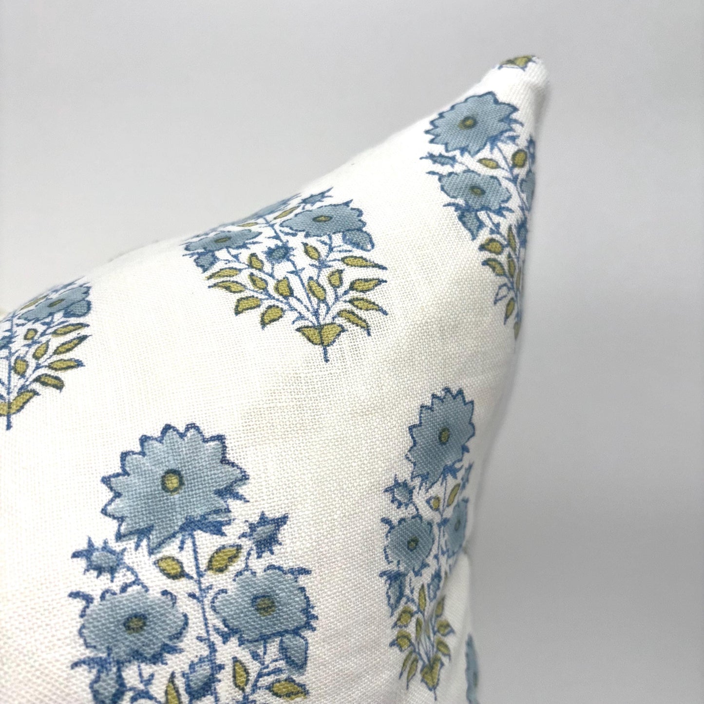 Addison - hand block printed linen pillow cover (blue)