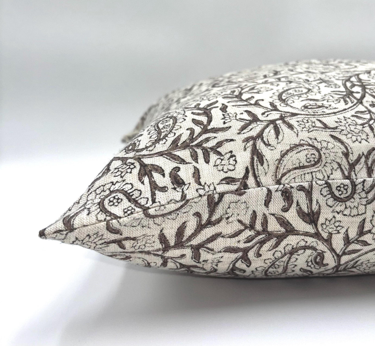 Lina - hand block printed linen pillow cover (brown)
