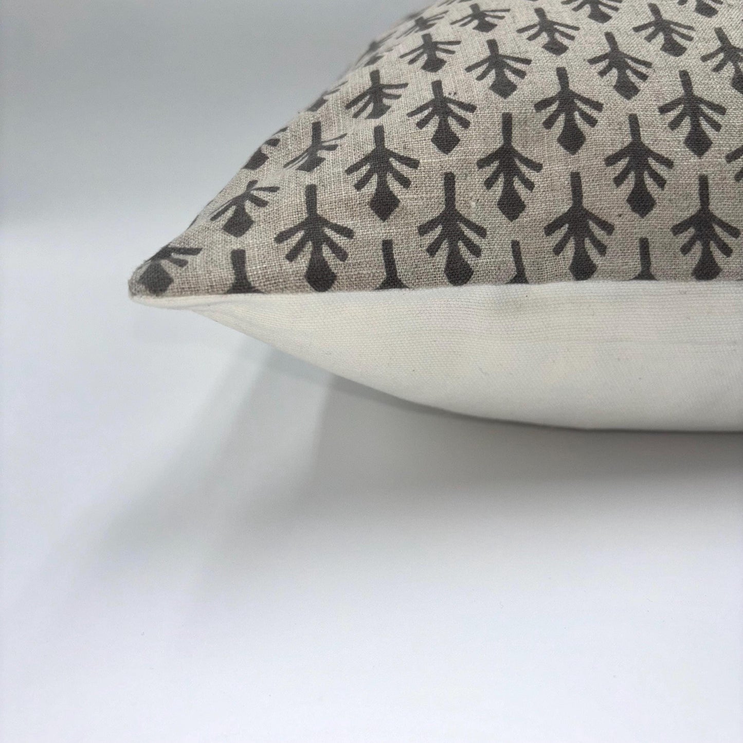 Alice - hand block printed linen pillow cover (gray)