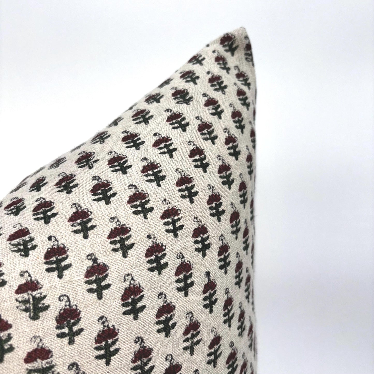Amelia - hand block printed linen pillow cover (maroon)