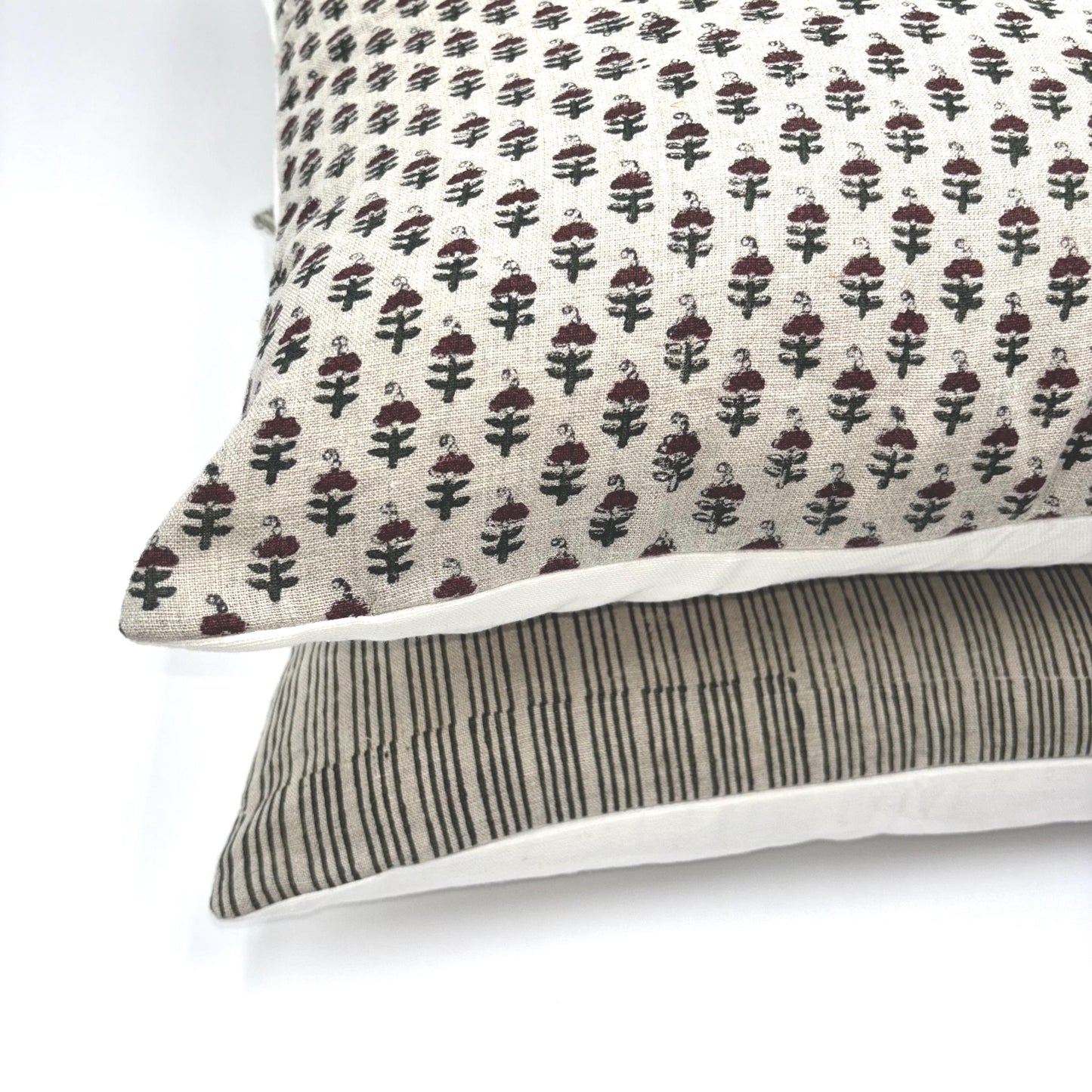 Amelia - hand block printed linen pillow cover (maroon)
