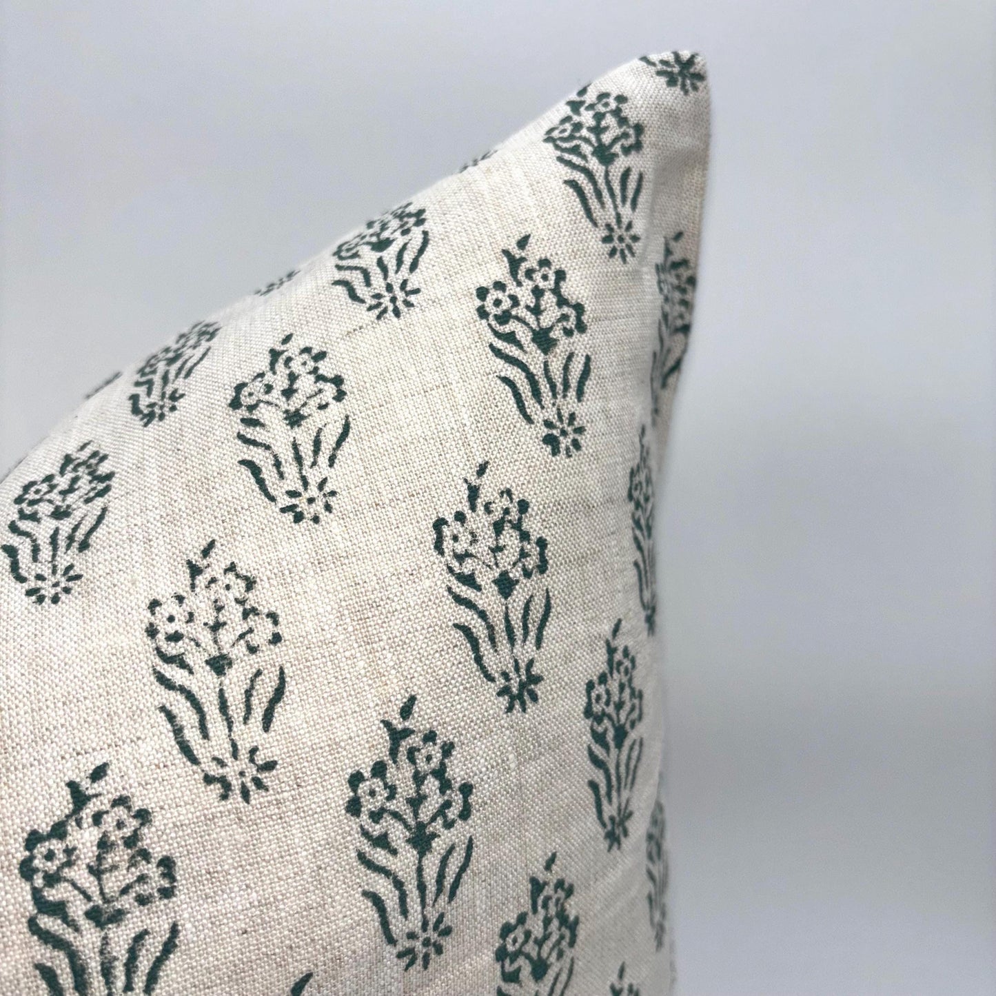 Naomi - hand block printed linen pillow cover (green)