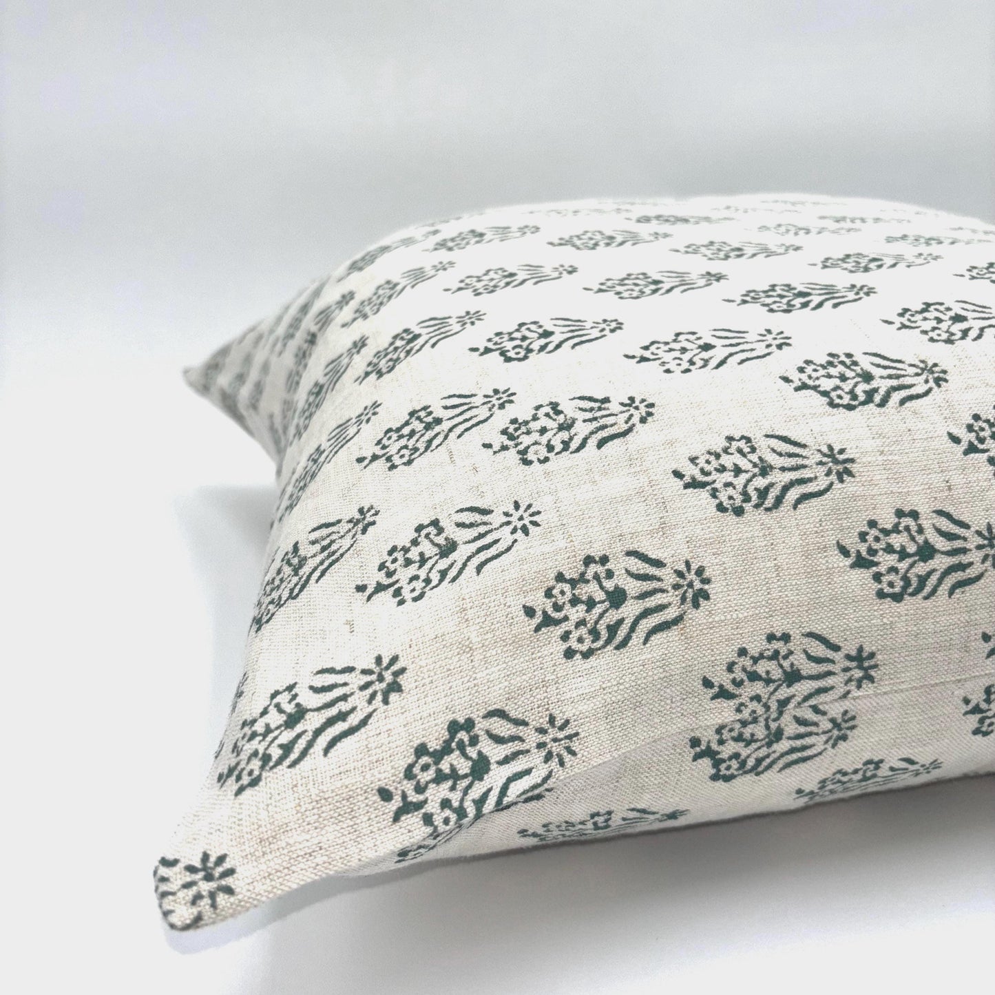 Naomi - hand block printed linen pillow cover (green)
