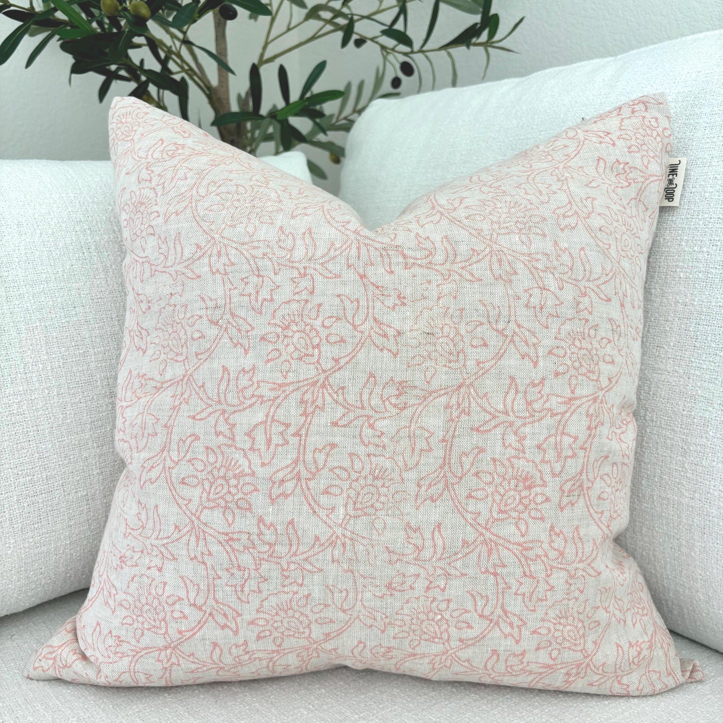 Kate - hand block printed linen pillow cover (pink)