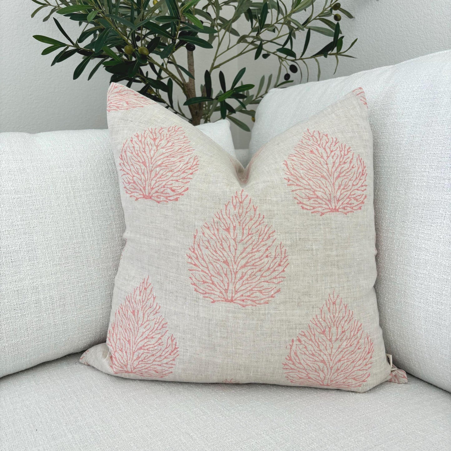 Simone - hand block printed linen pillow cover (pink)