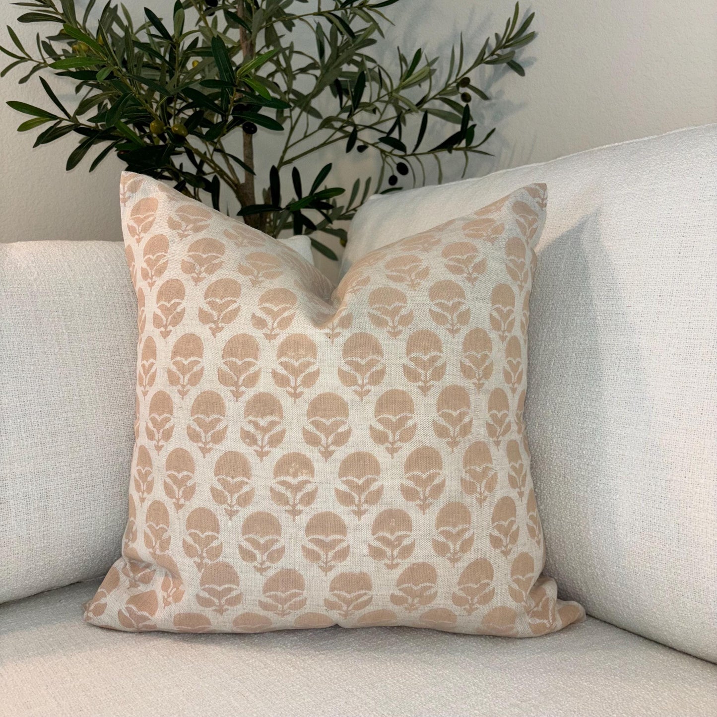 Marie - hand block printed linen pillow cover