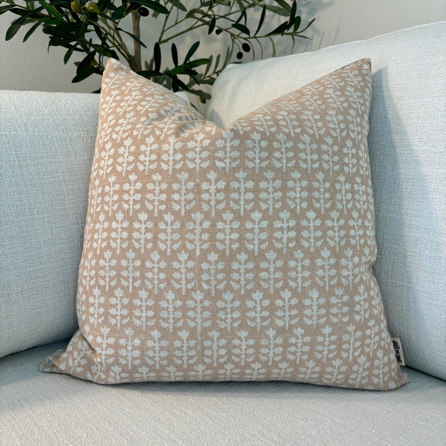 Mila - hand block printed linen pillow cover (peach)