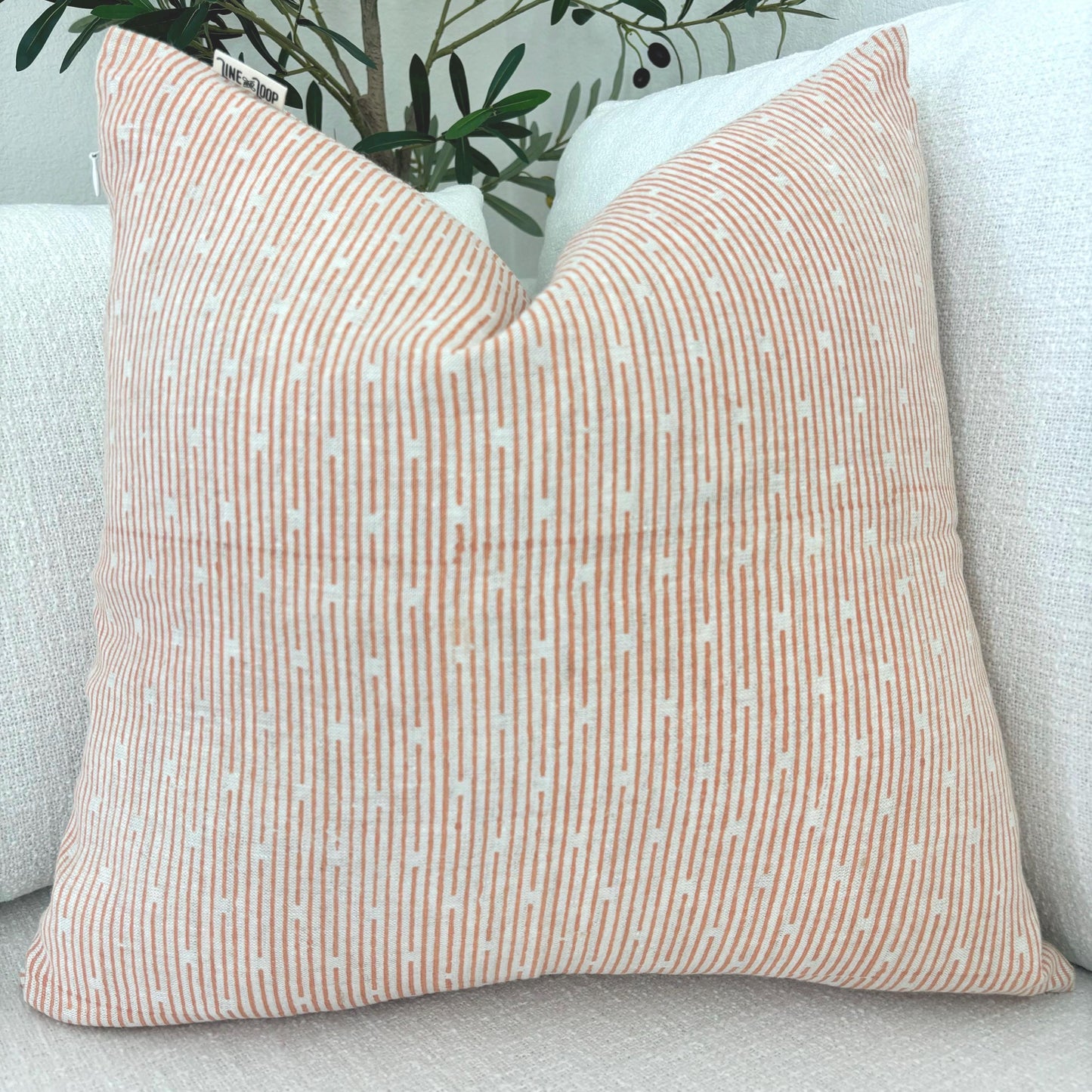 Ike - hand block printed linen pillow cover (peach)