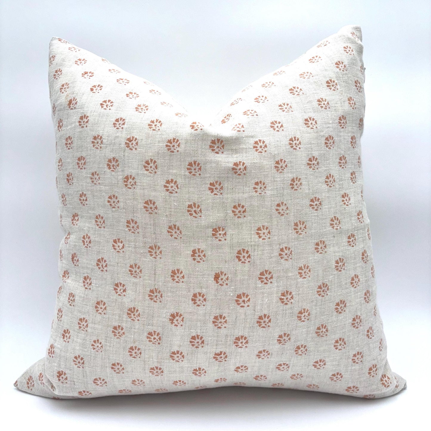 Iris - hand block printed linen pillow cover (peach)