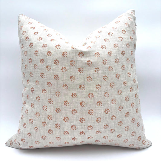 Iris - hand block printed linen pillow cover (peach)