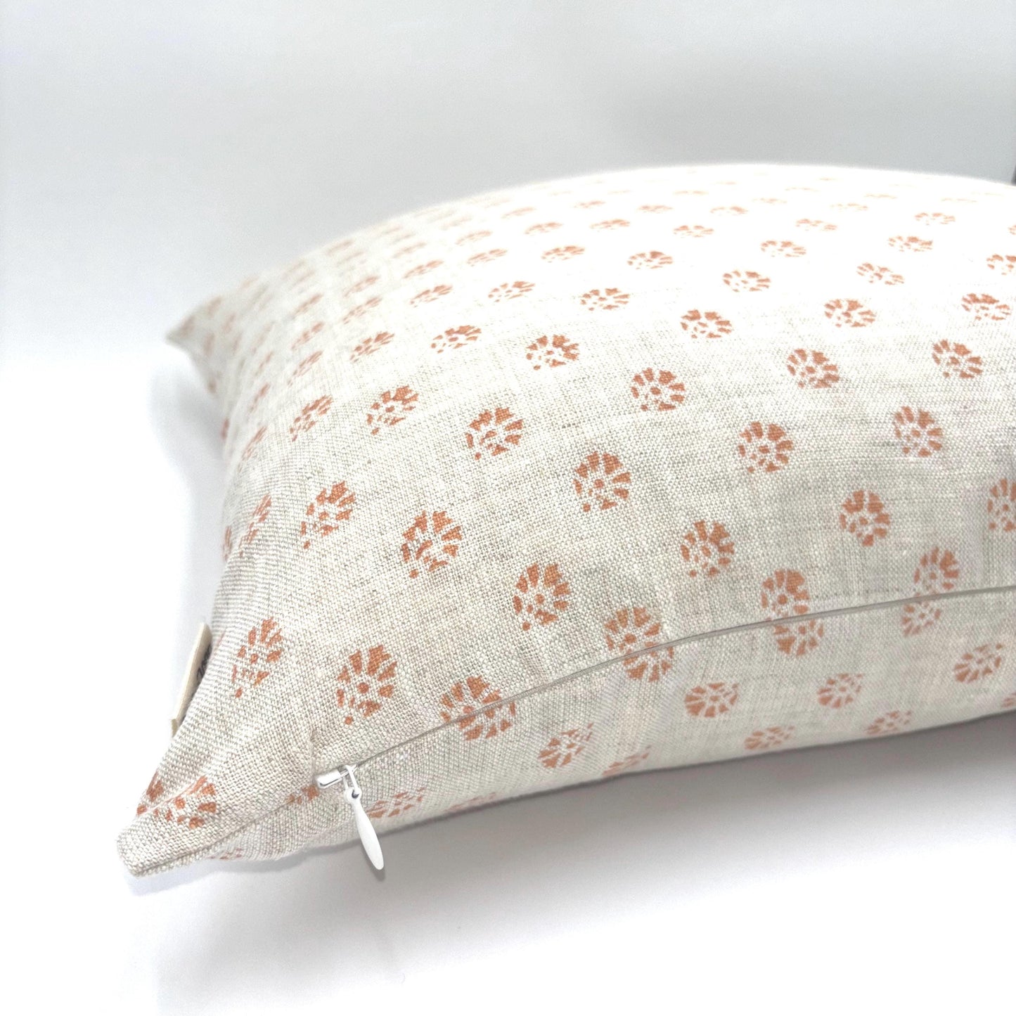 Iris - hand block printed linen pillow cover (peach)