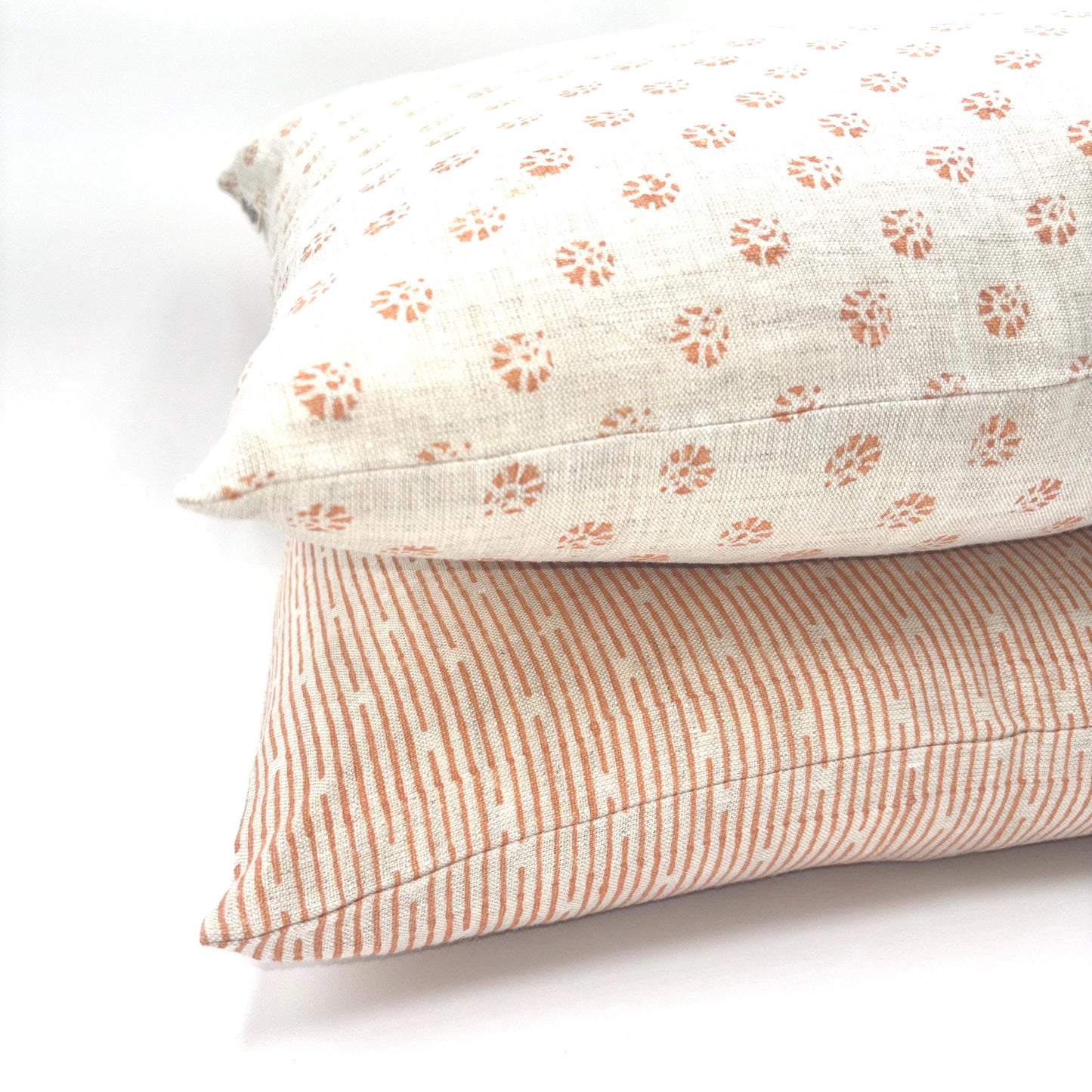 Iris - hand block printed linen pillow cover (peach)