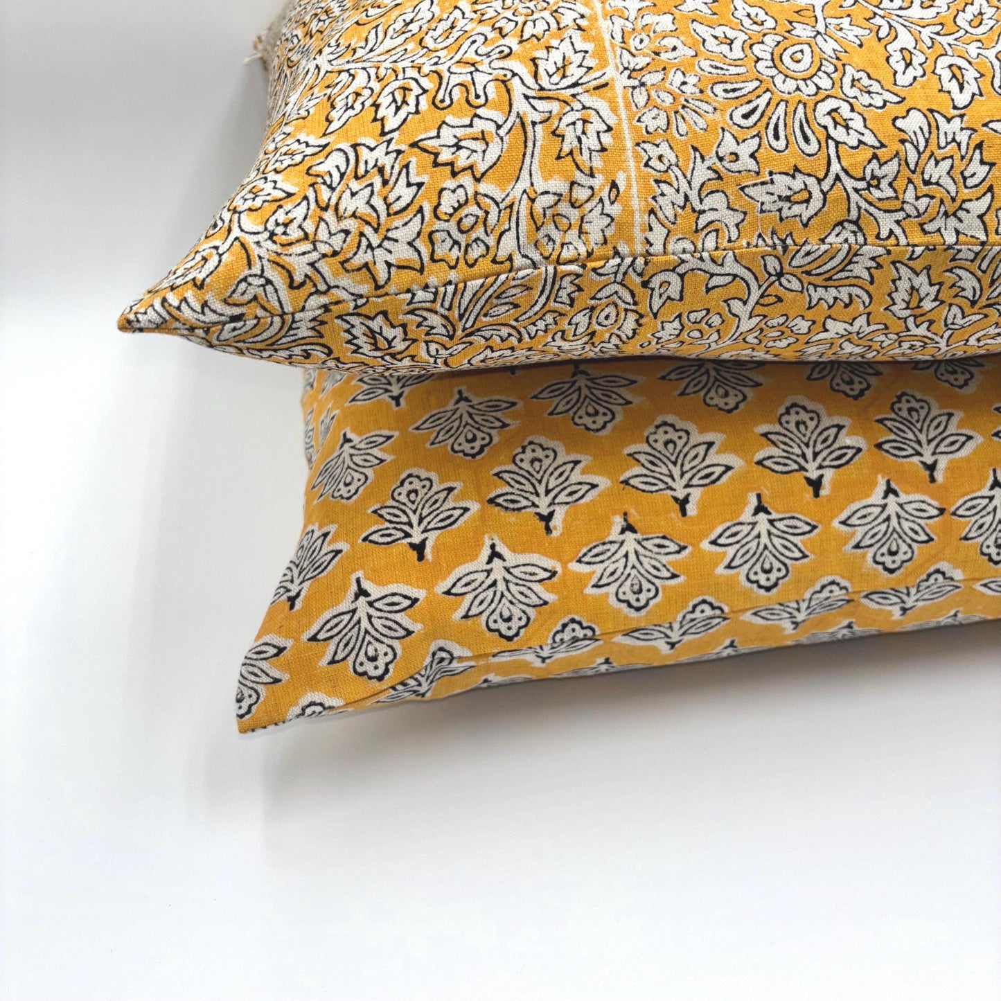 Amira - hand block printed linen pillow cover (yellow)