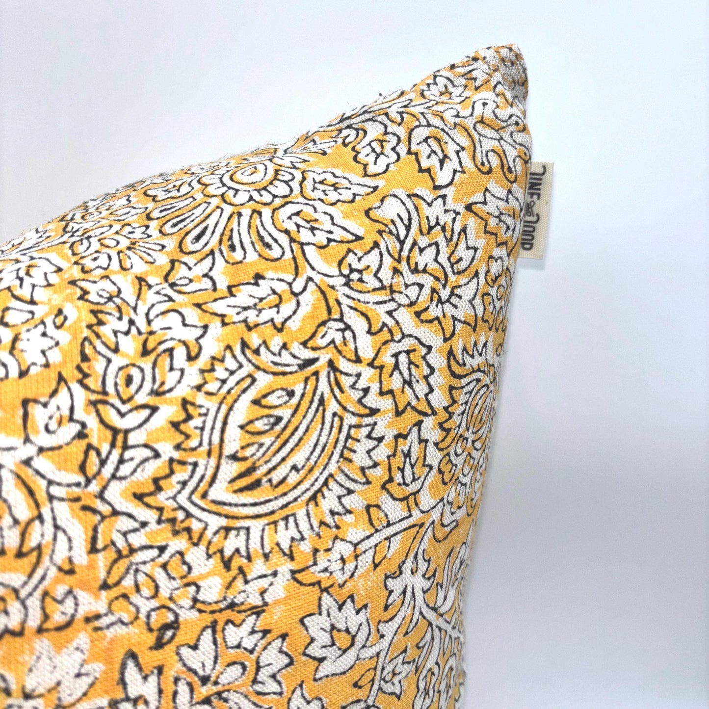 Amira - hand block printed linen pillow cover (yellow)