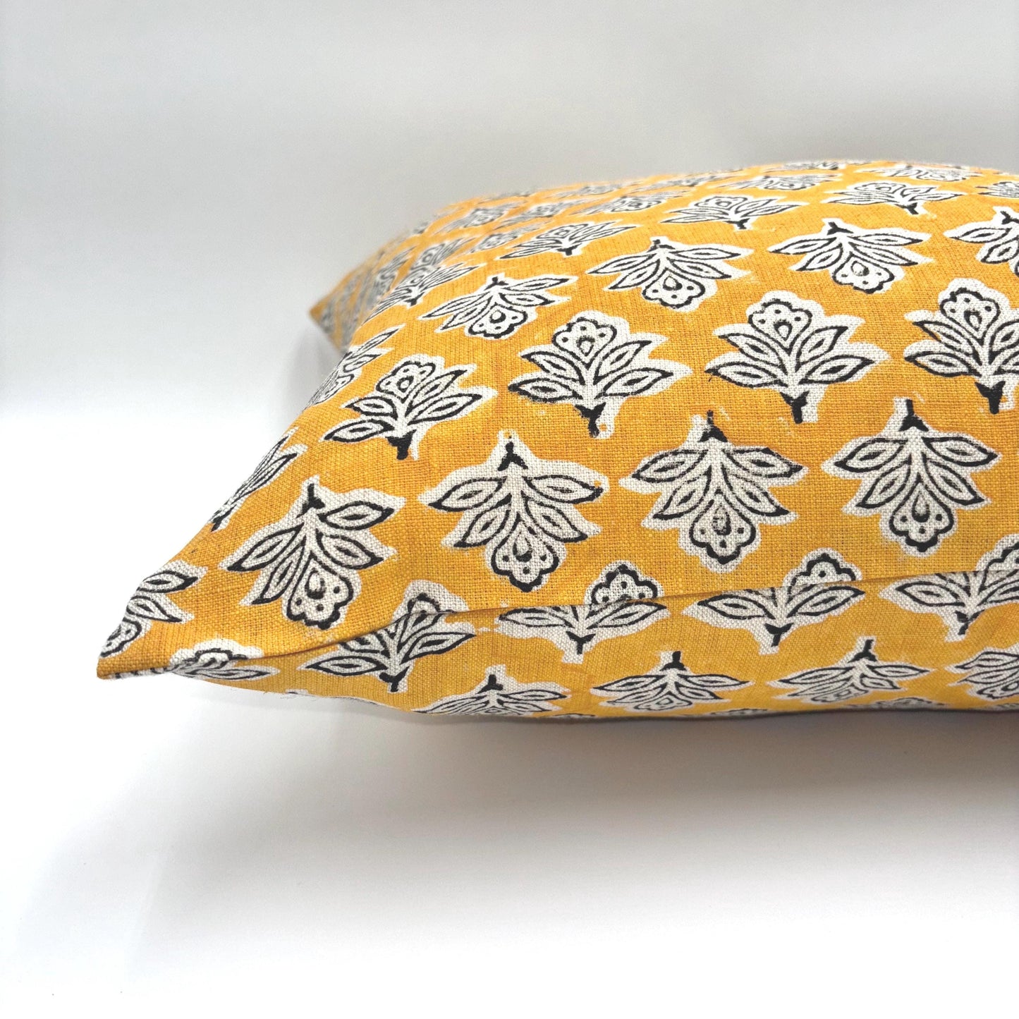 Ada - hand block printed linen pillow cover (yellow)