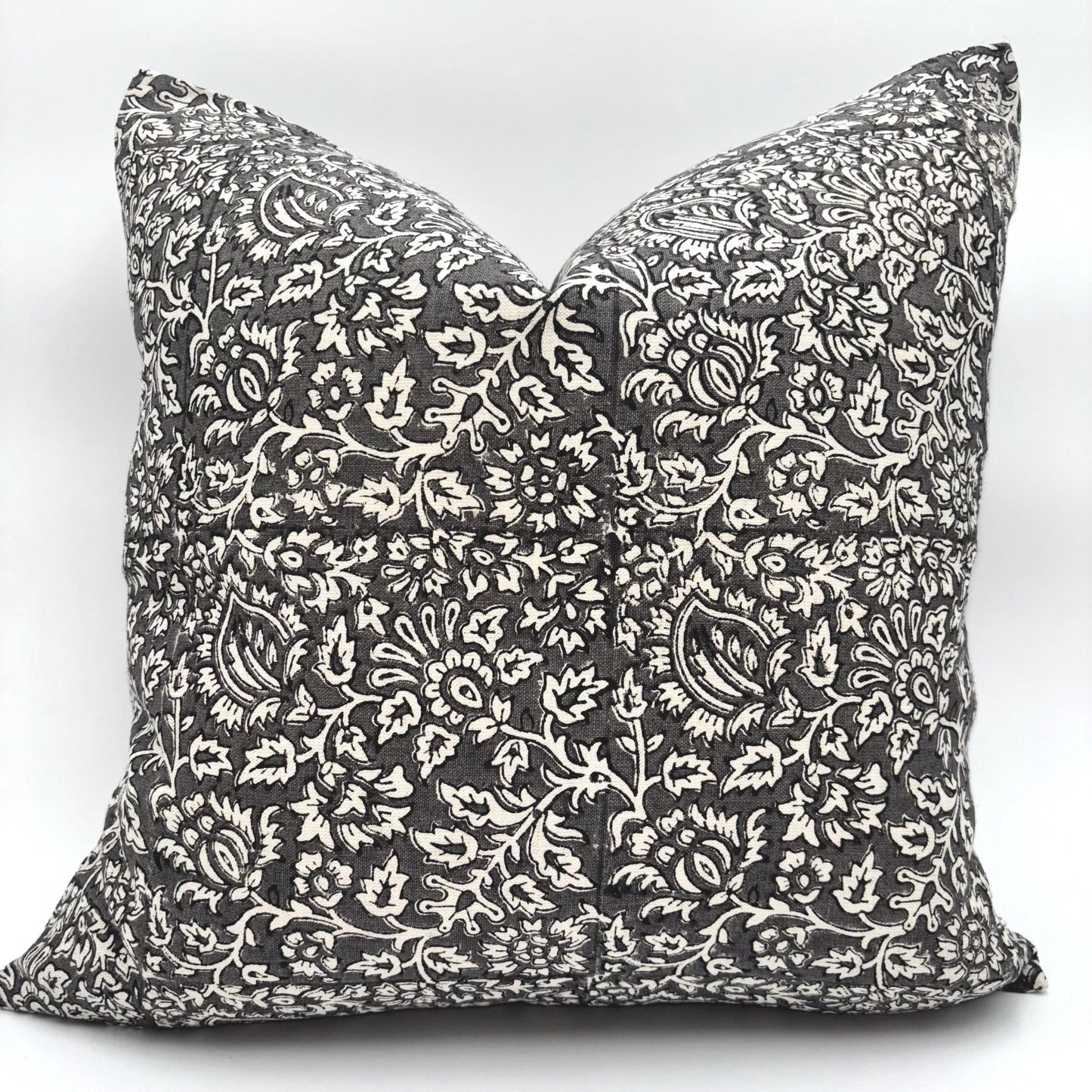 Elsa - hand block printed linen pillow cover (gray)