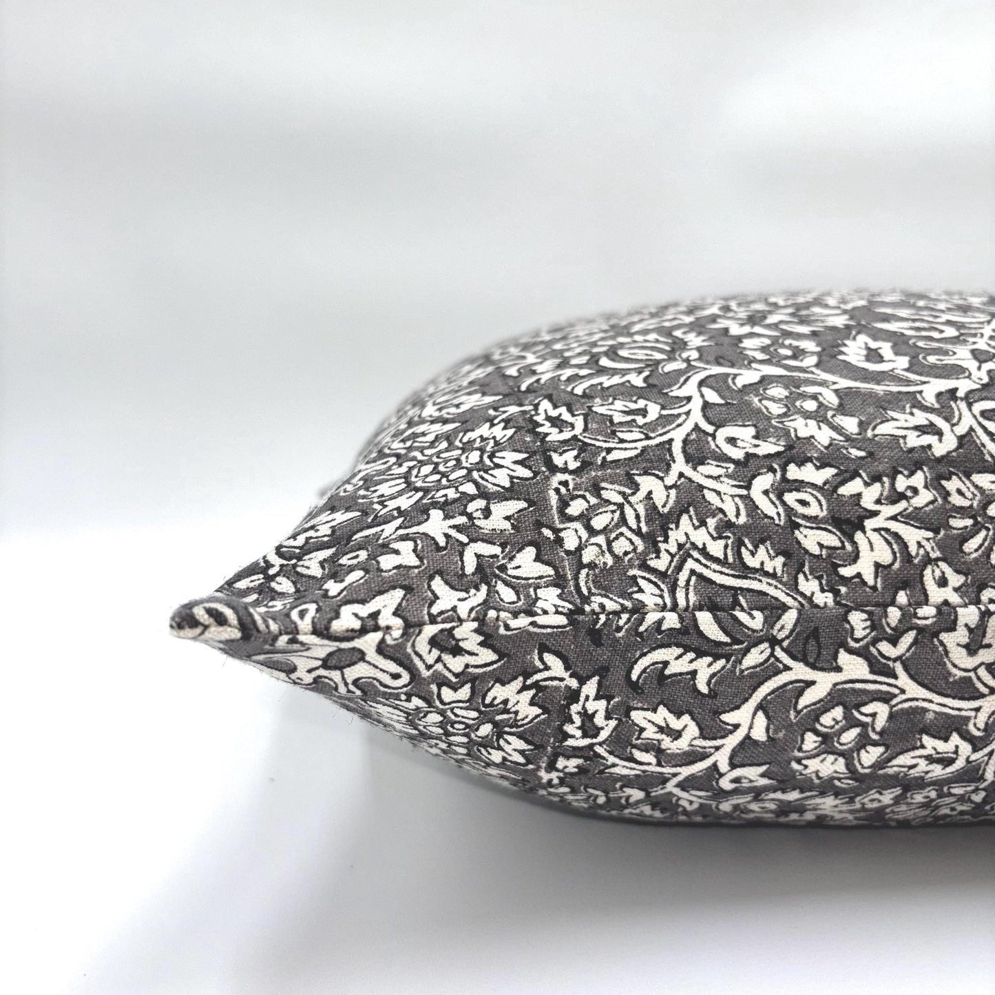 Elsa - hand block printed linen pillow cover (gray)