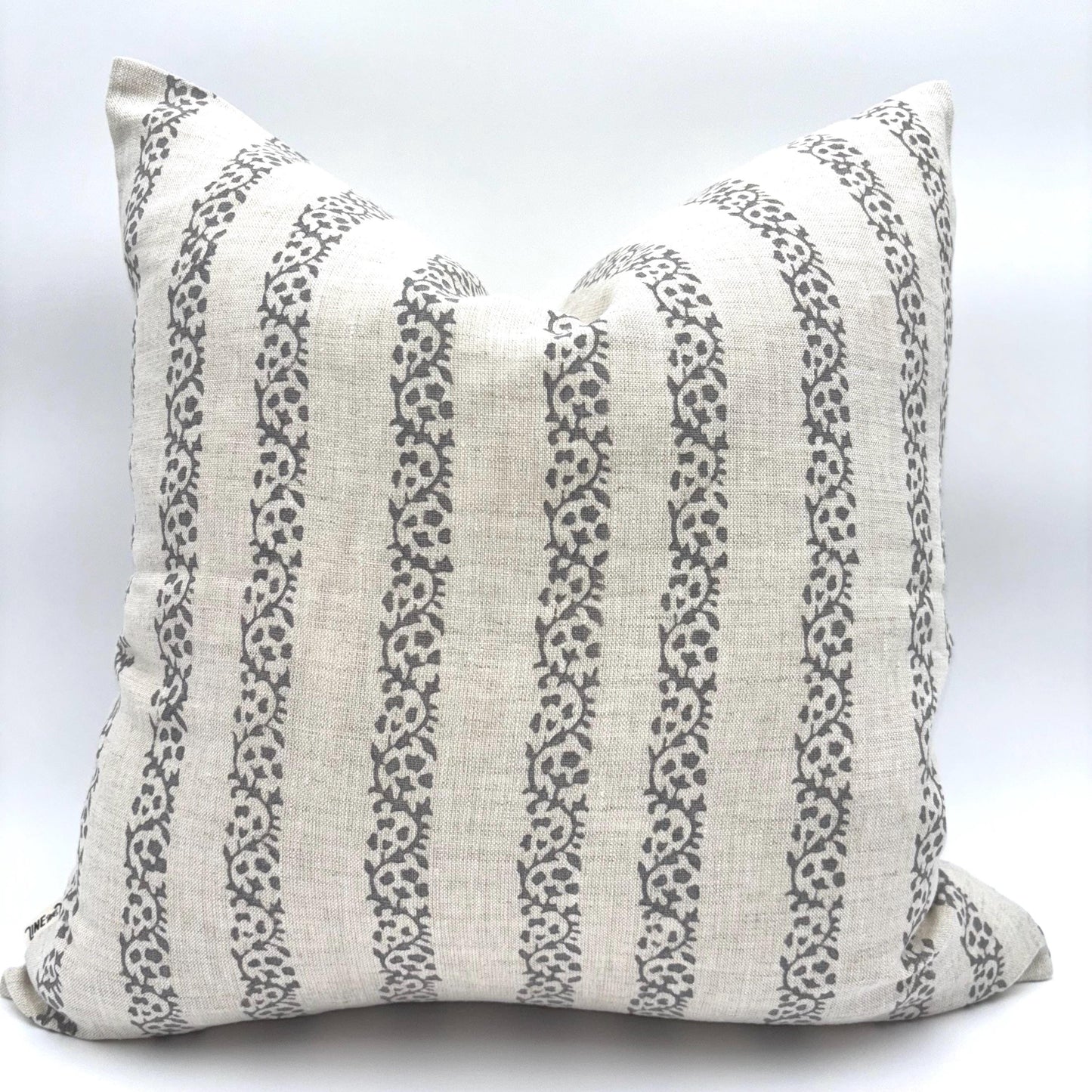 Anna - hand block printed linen pillow cover (gray)
