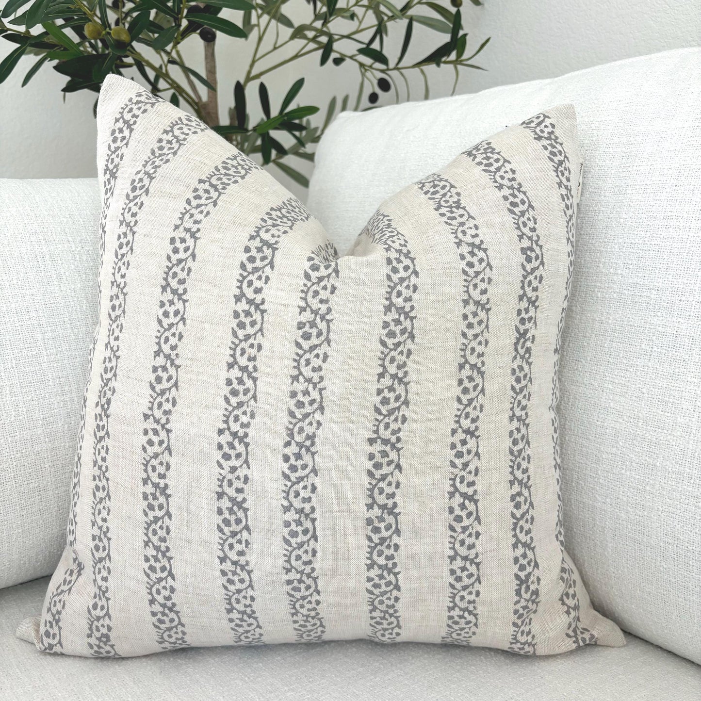 Anna - hand block printed linen pillow cover (gray)