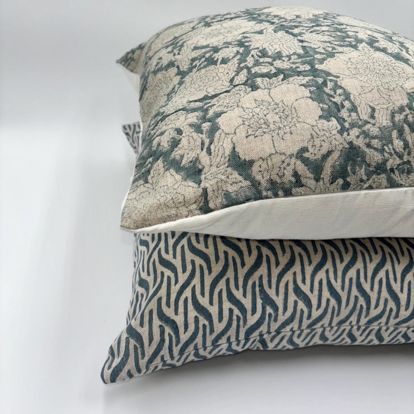 Adeline - hand block printed linen pillow cover (turquoise)