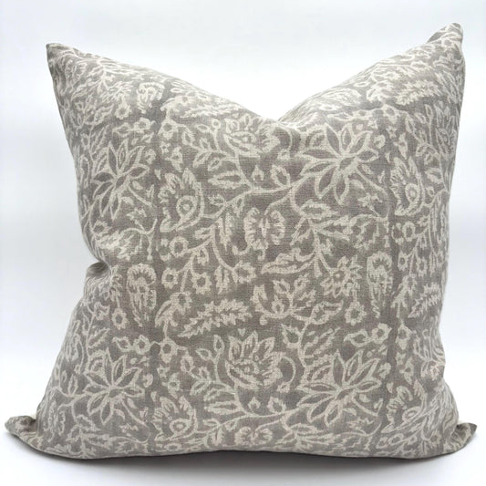 Henna - hand block printed linen pillow cover (gray)