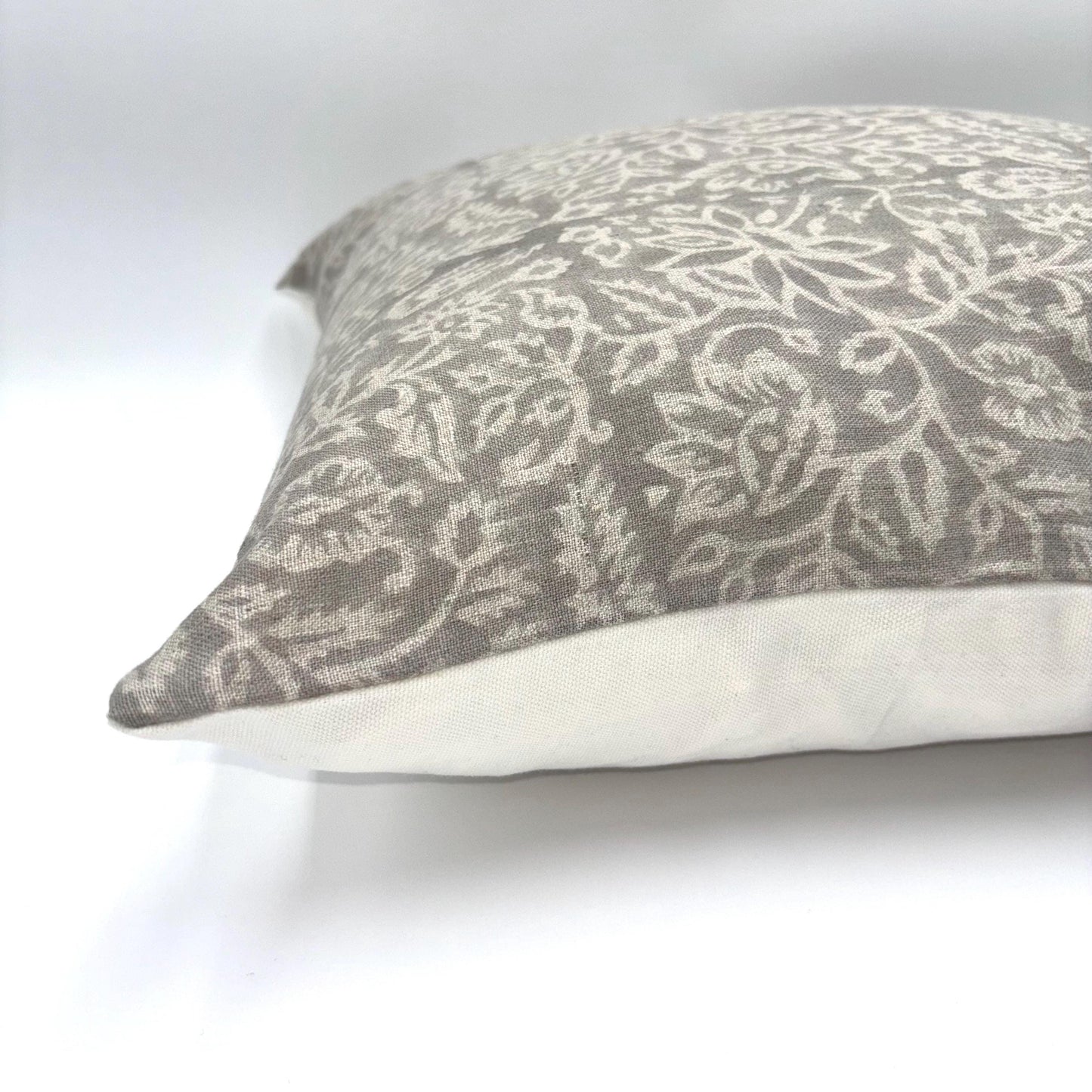 Henna - hand block printed linen pillow cover (gray)
