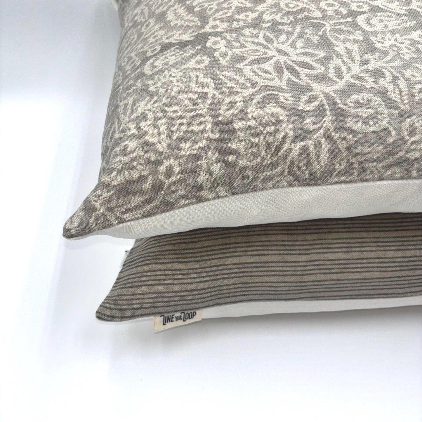 Henna - hand block printed linen pillow cover (gray)