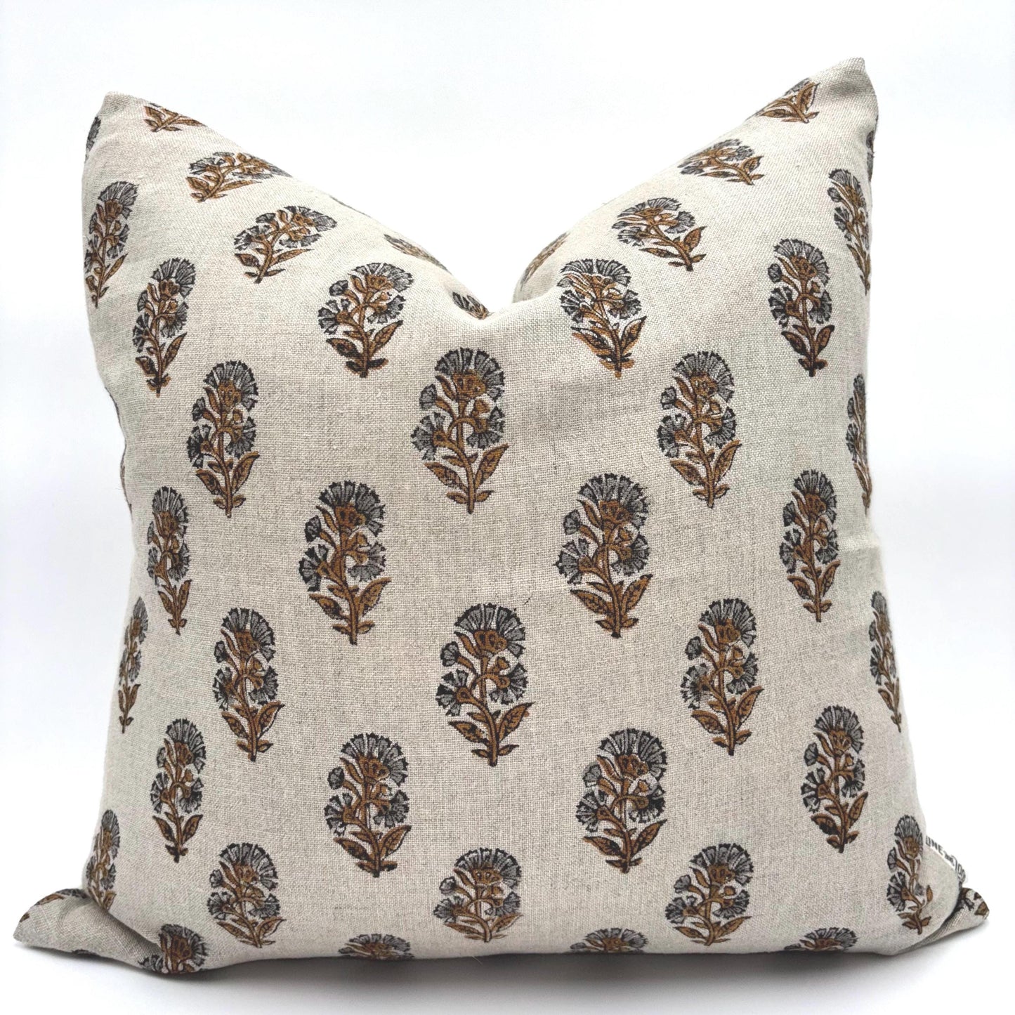 Lily - hand block printed linen pillow cover (rust, gray)