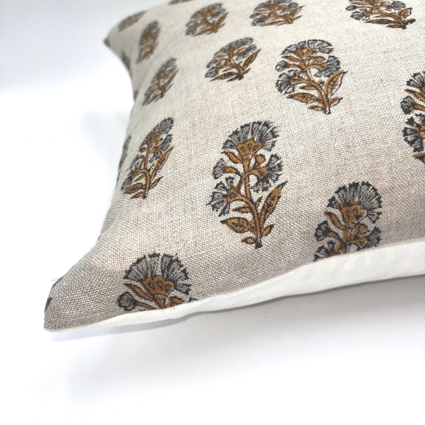 Lily - hand block printed linen pillow cover (rust, gray)