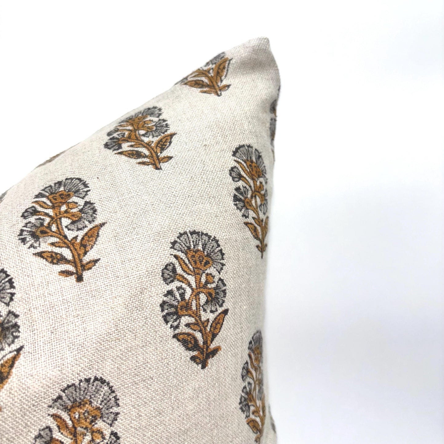Lily - hand block printed linen pillow cover (rust, gray)