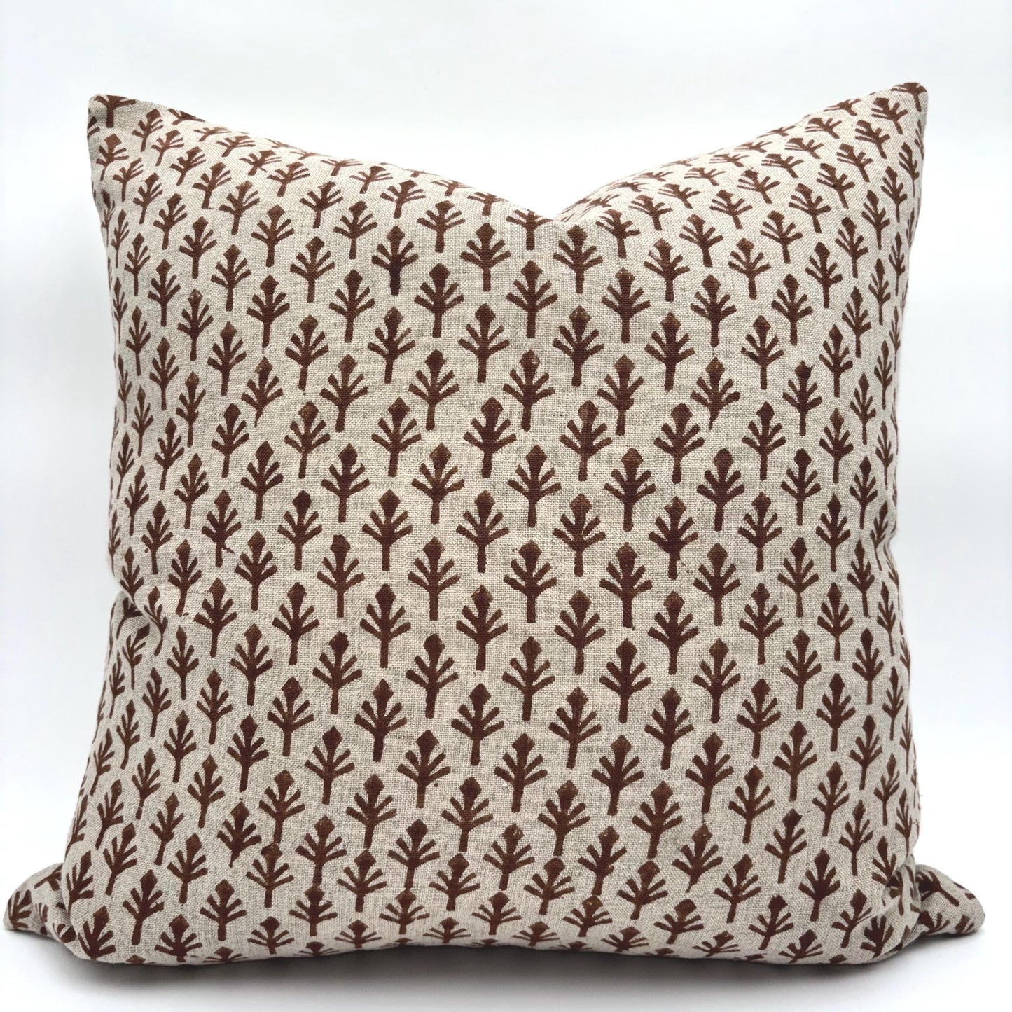 Cooper - hand block printed linen pillow cover (brown)