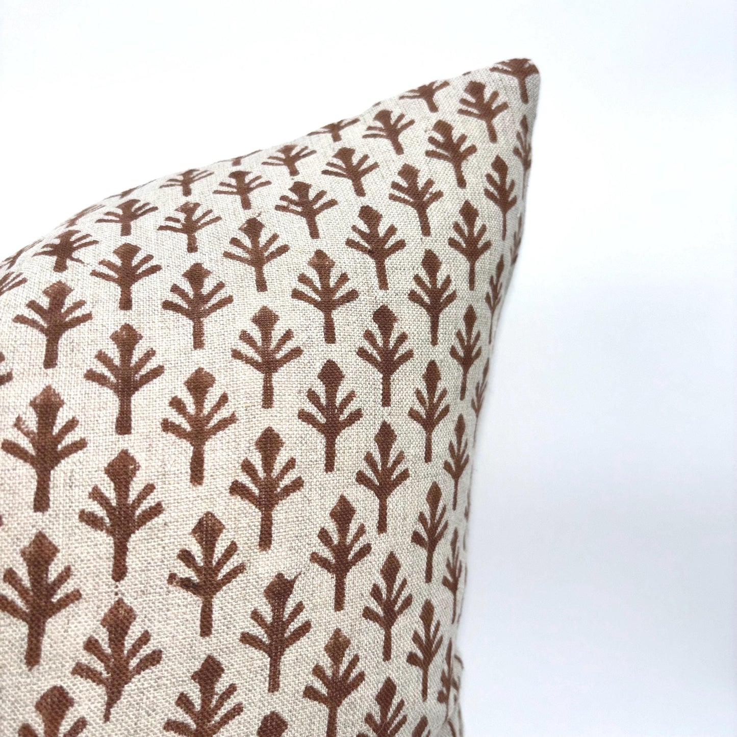 Cooper - hand block printed linen pillow cover (brown)