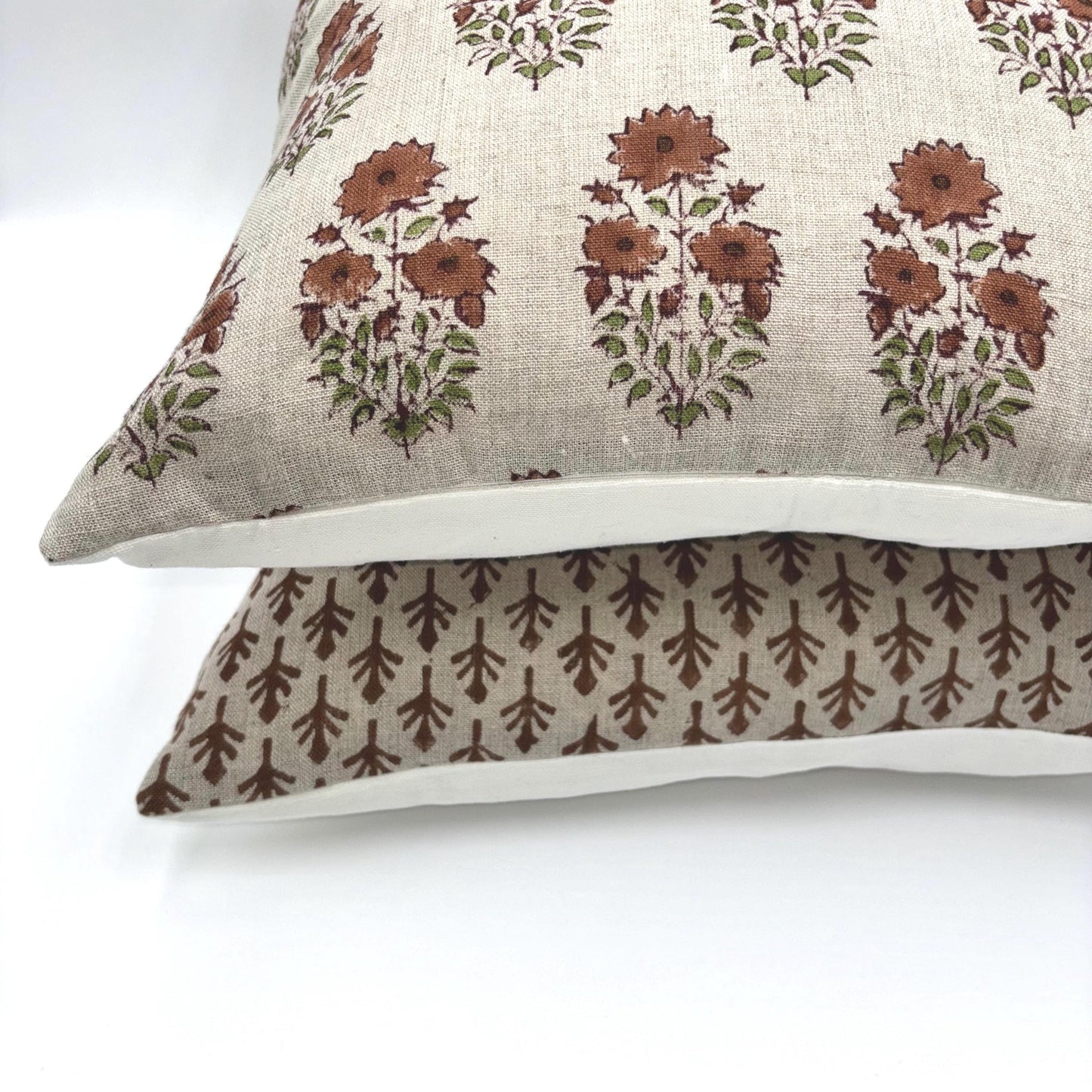 Cooper - hand block printed linen pillow cover (brown)