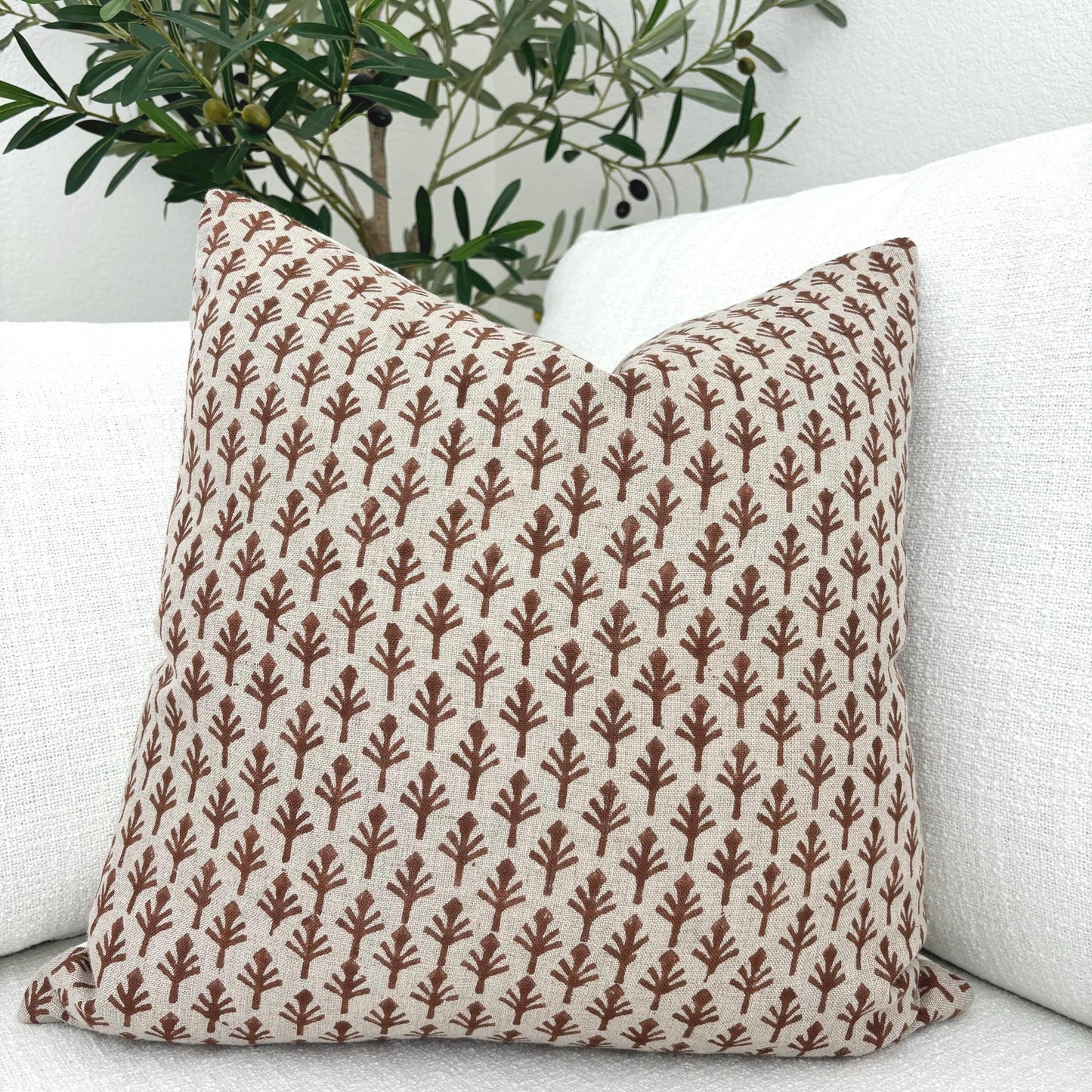 Cooper - hand block printed linen pillow cover (brown)