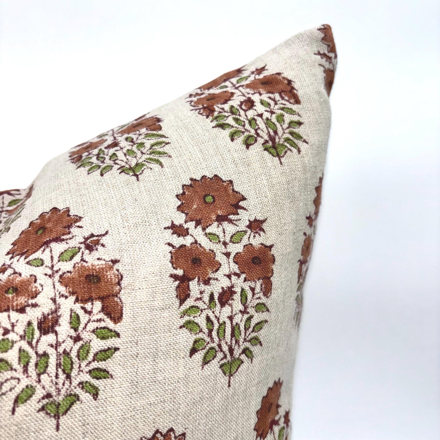 Adele - hand bock printed linen pillow cover (brown)