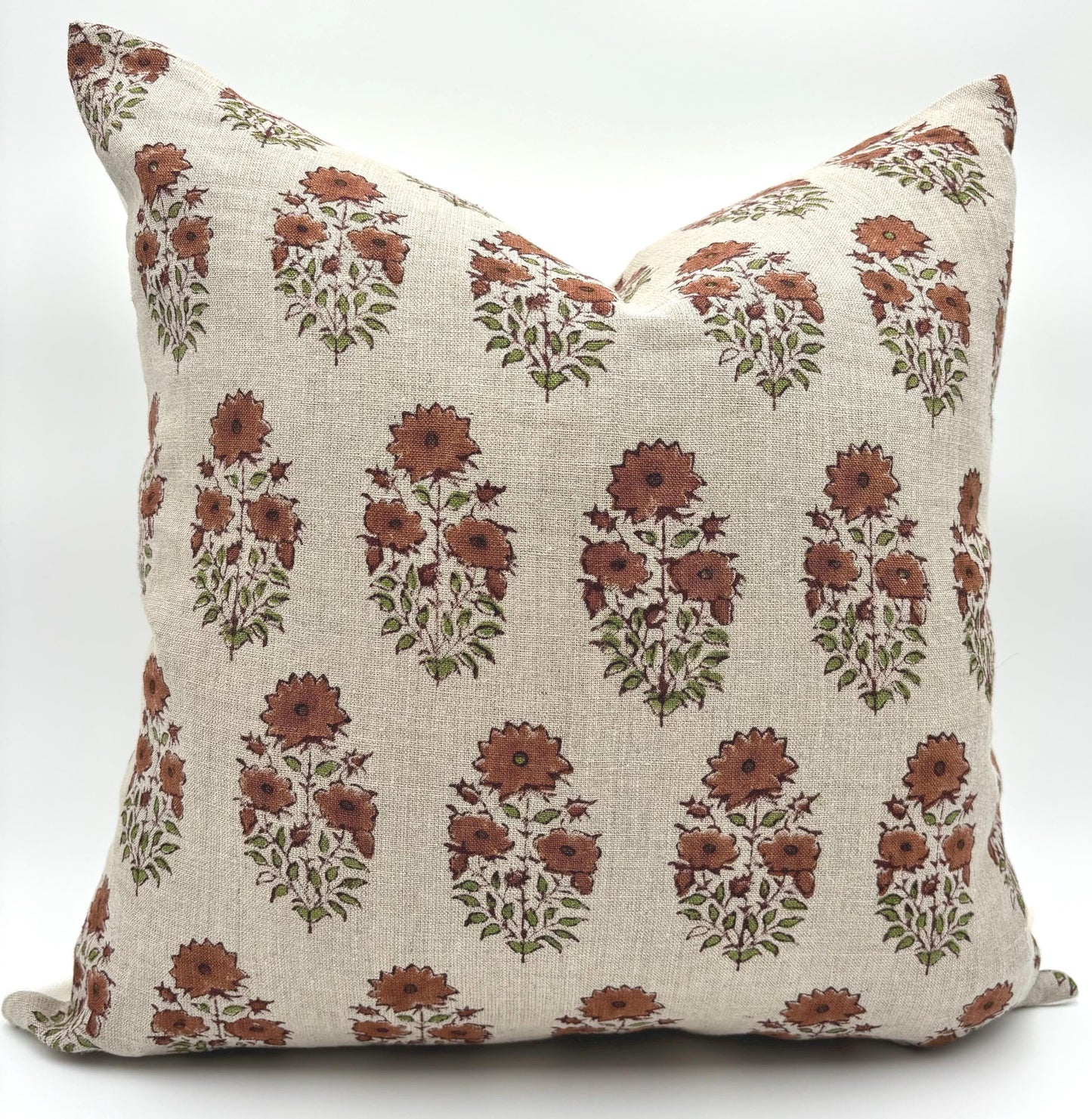 Adele - hand bock printed linen pillow cover (brown)