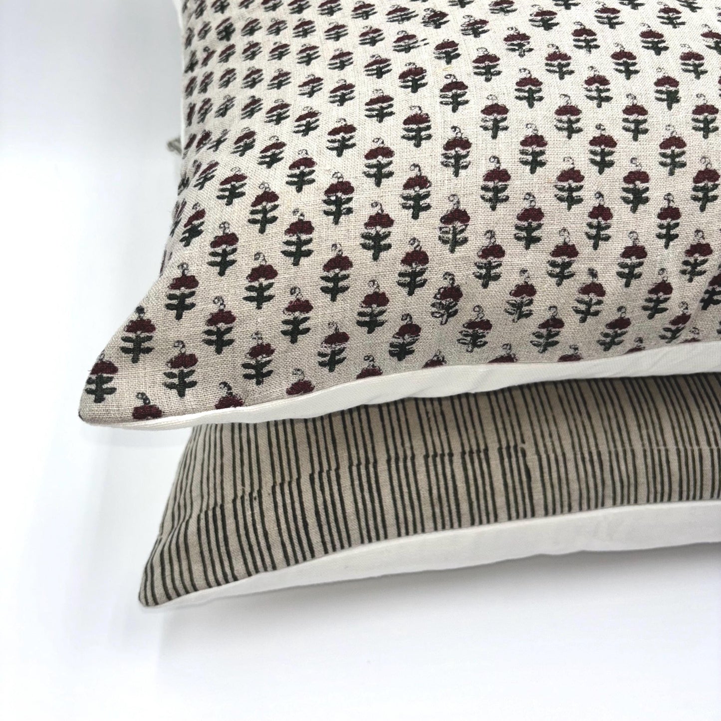 Jade - hand block printed linen pillow cover (moss green)