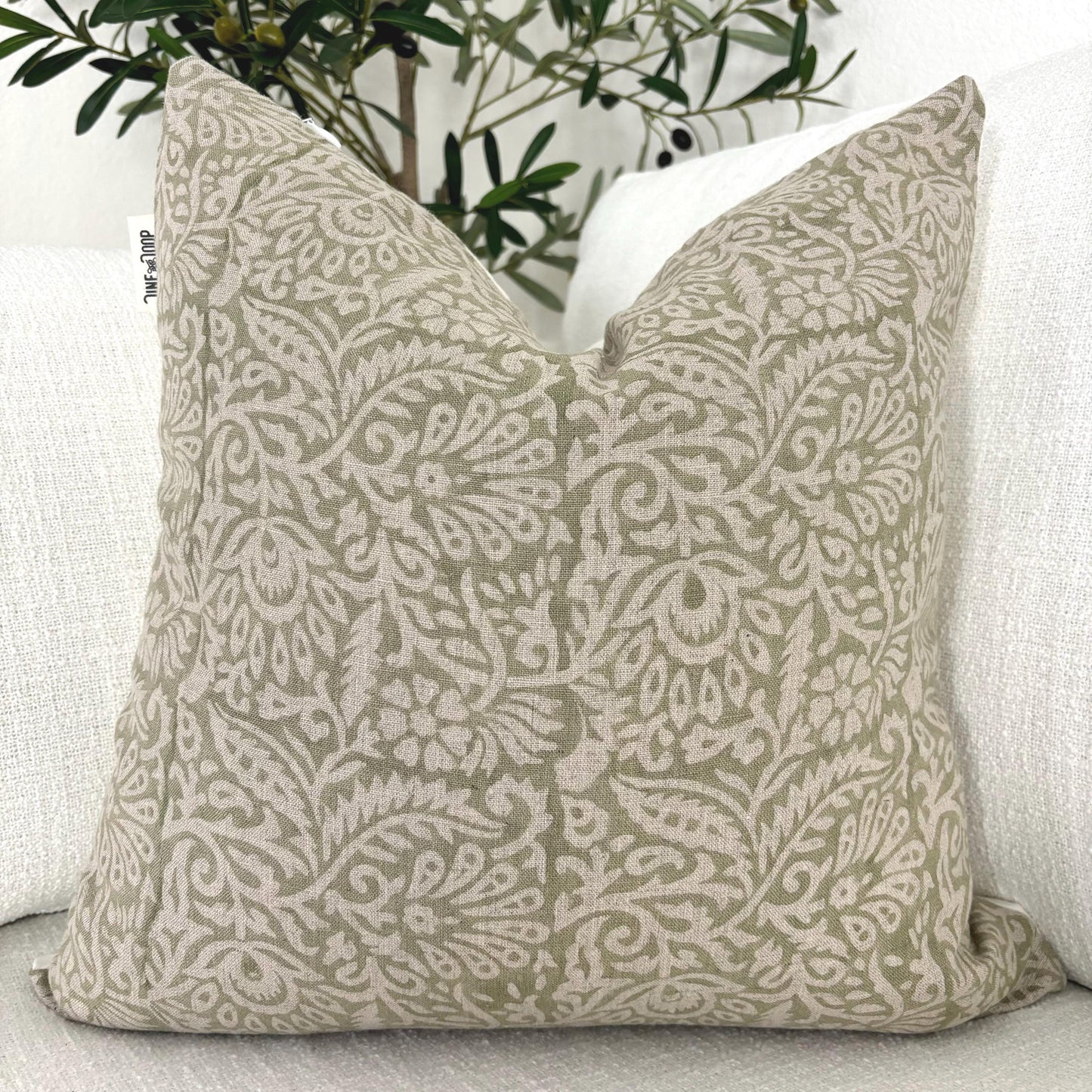 Olive - hand block printed linen pillow cover (green)