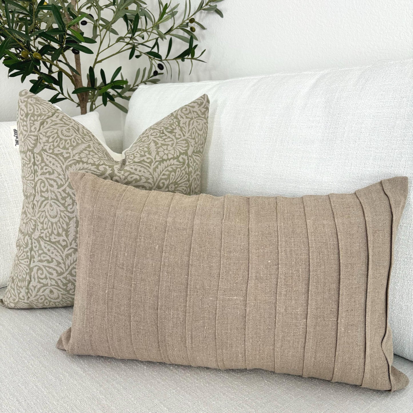 Olive - hand block printed linen pillow cover (green)