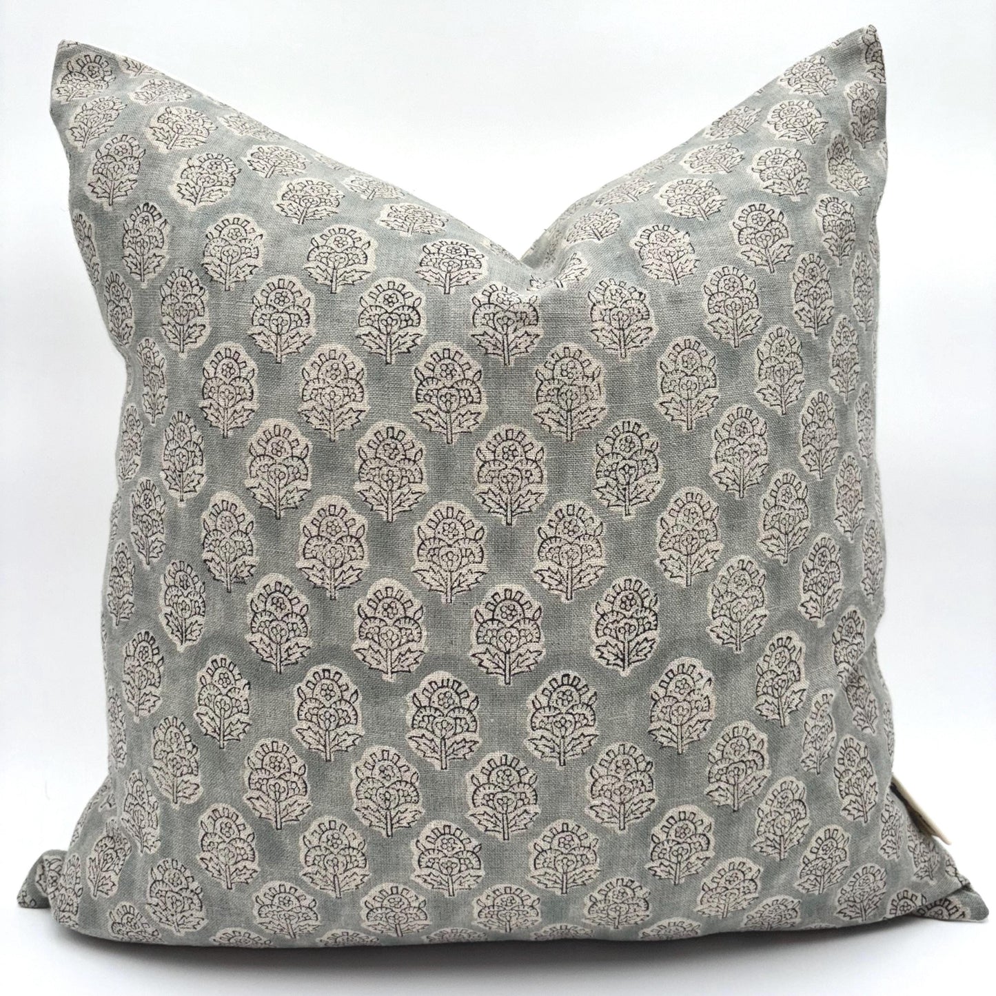 Margot - hand block printed linen pillow cover (gray)
