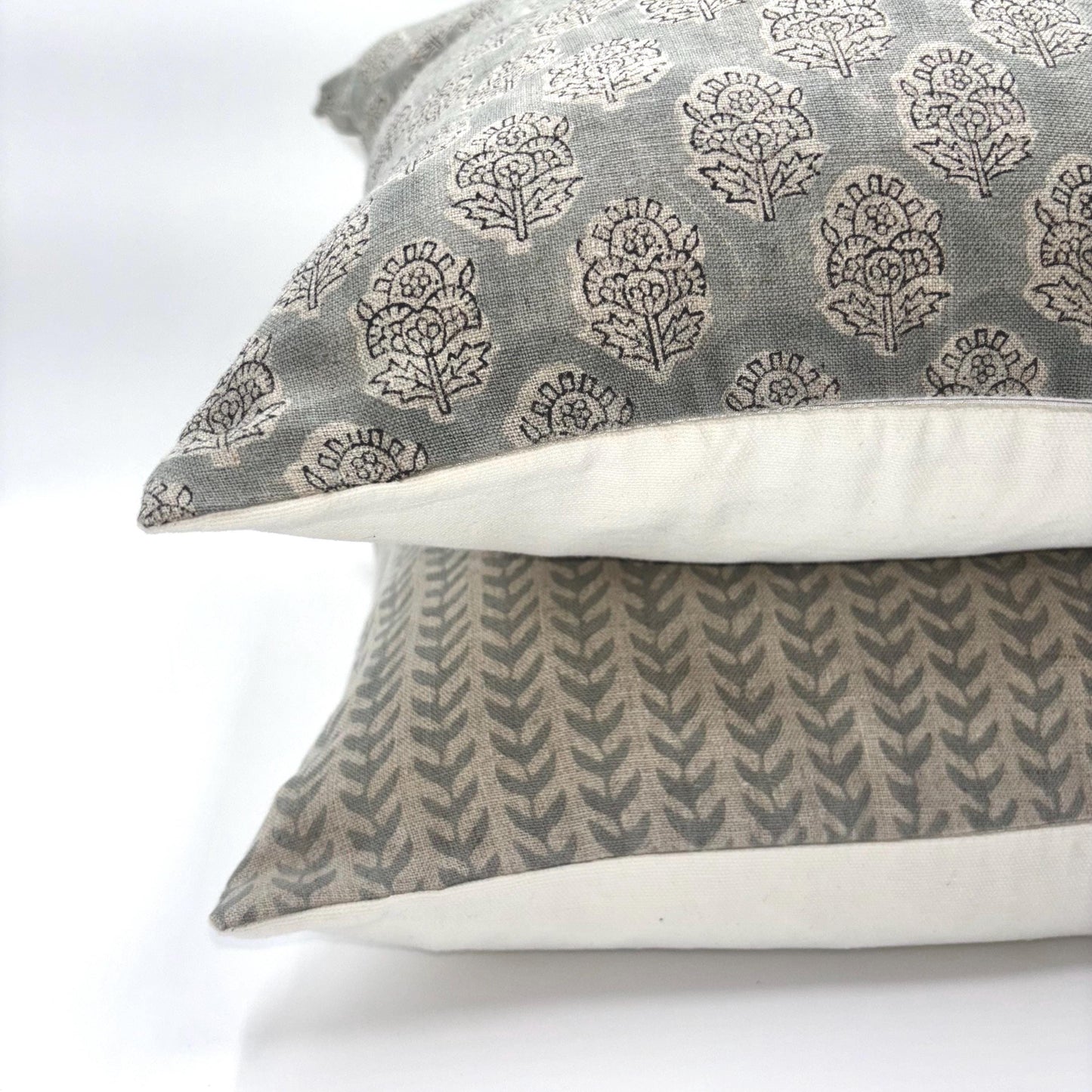 Margot - hand block printed linen pillow cover (gray)