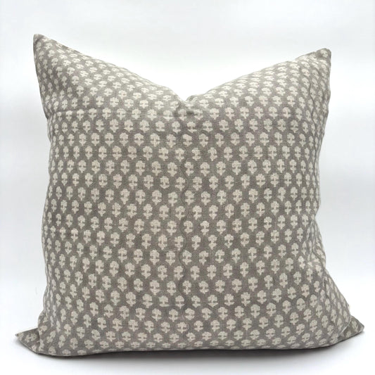 Juliet - hand block printed linen pillow cover (gray)